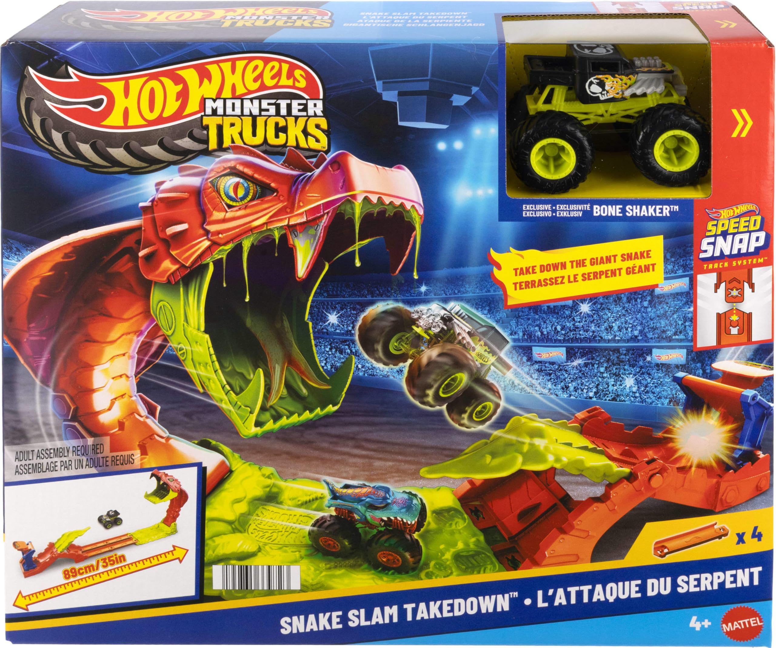 Hot Wheels Monster Trucks Snake Slam Takedown Track Set with Bone Shaker Truck | Ages 4Y+ 7