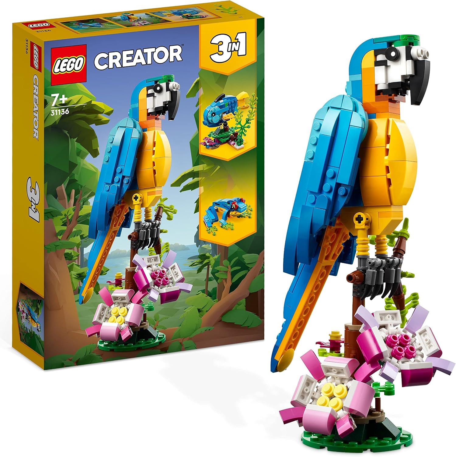 LEGO Creator 3-in-1-Bauset mit exotischem Papagei, Frosch und Fisch – ab 7 Jahren