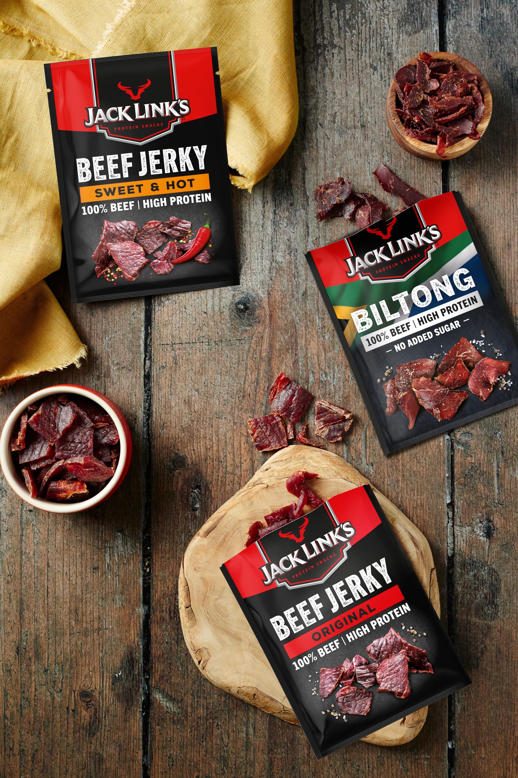 Jack Link's Biltong Jerky Original - Pack of 12 x 20g, Gluten Free High Protein Beef Snack 6