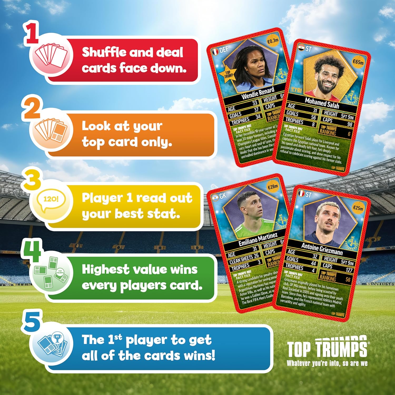 Top Trumps World Football Stars Top 200 Card Game Pack 4, Play with Salah, Mahre 12
