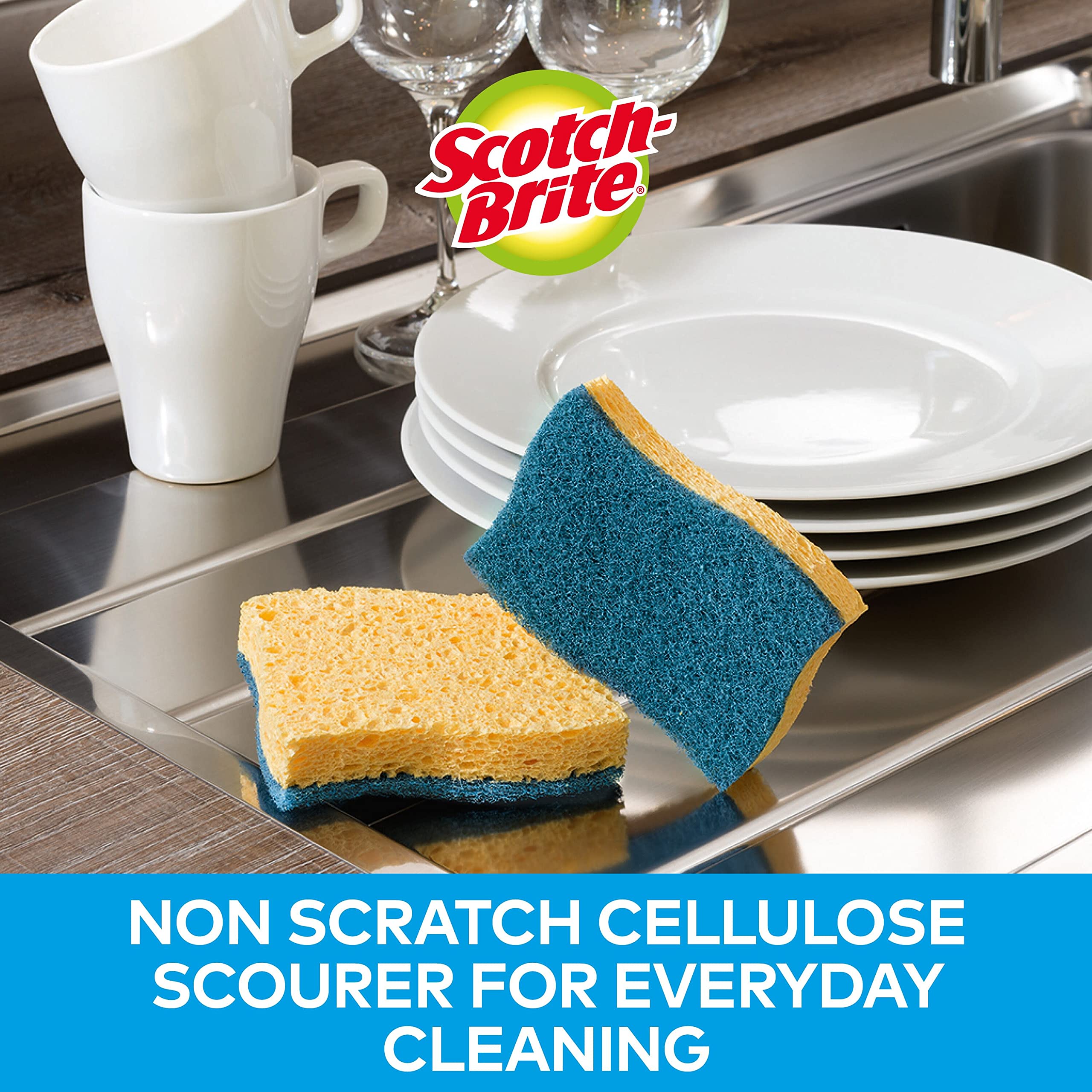 Scotch-Brite Delicate Non-Scratch Cellulose Scrub Sponge - 10 Pieces | High Absorbency | Reusable