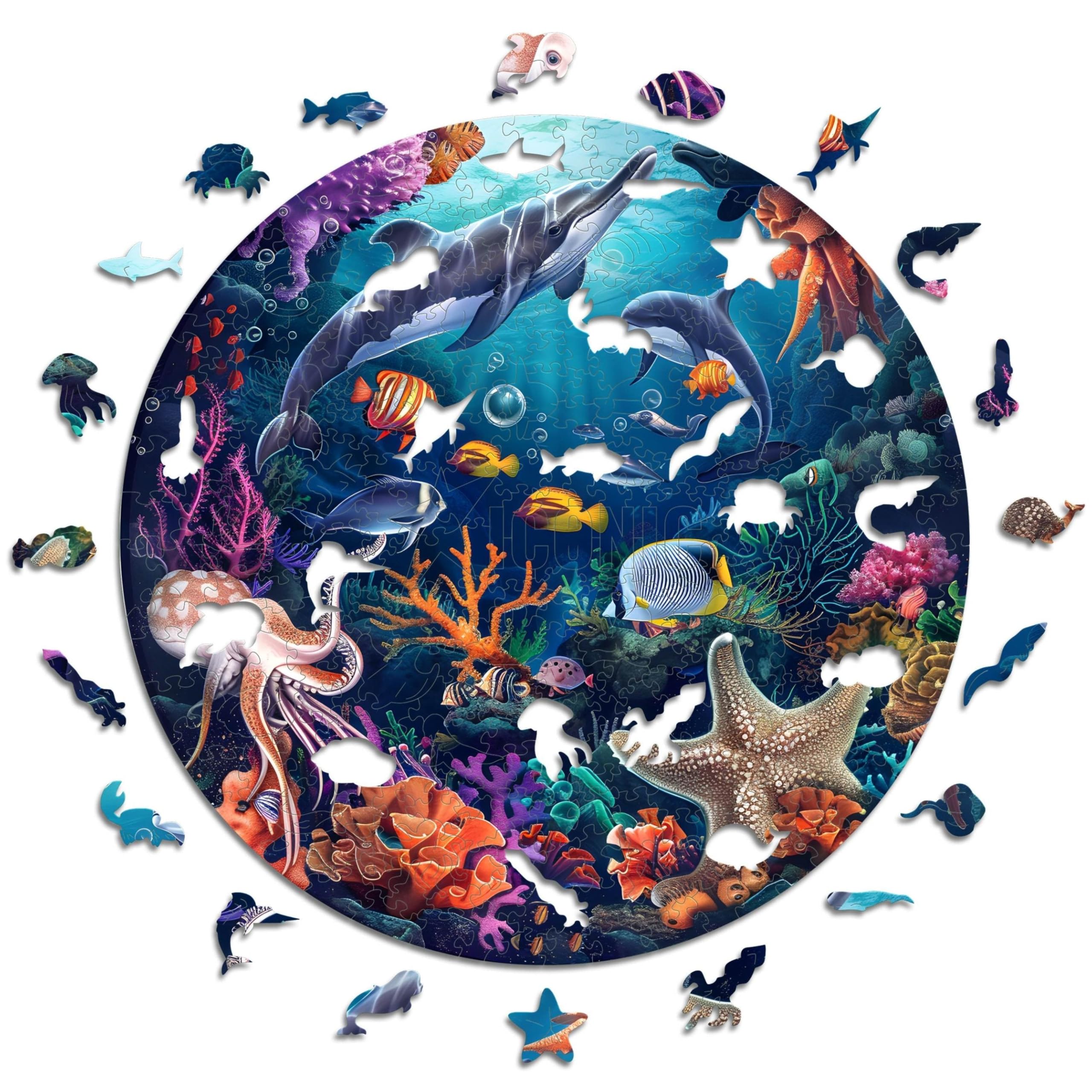 Iconic Puzzles - Sea & Fantasy Animals Wooden Puzzle, 200 Pieces, Ages 14+