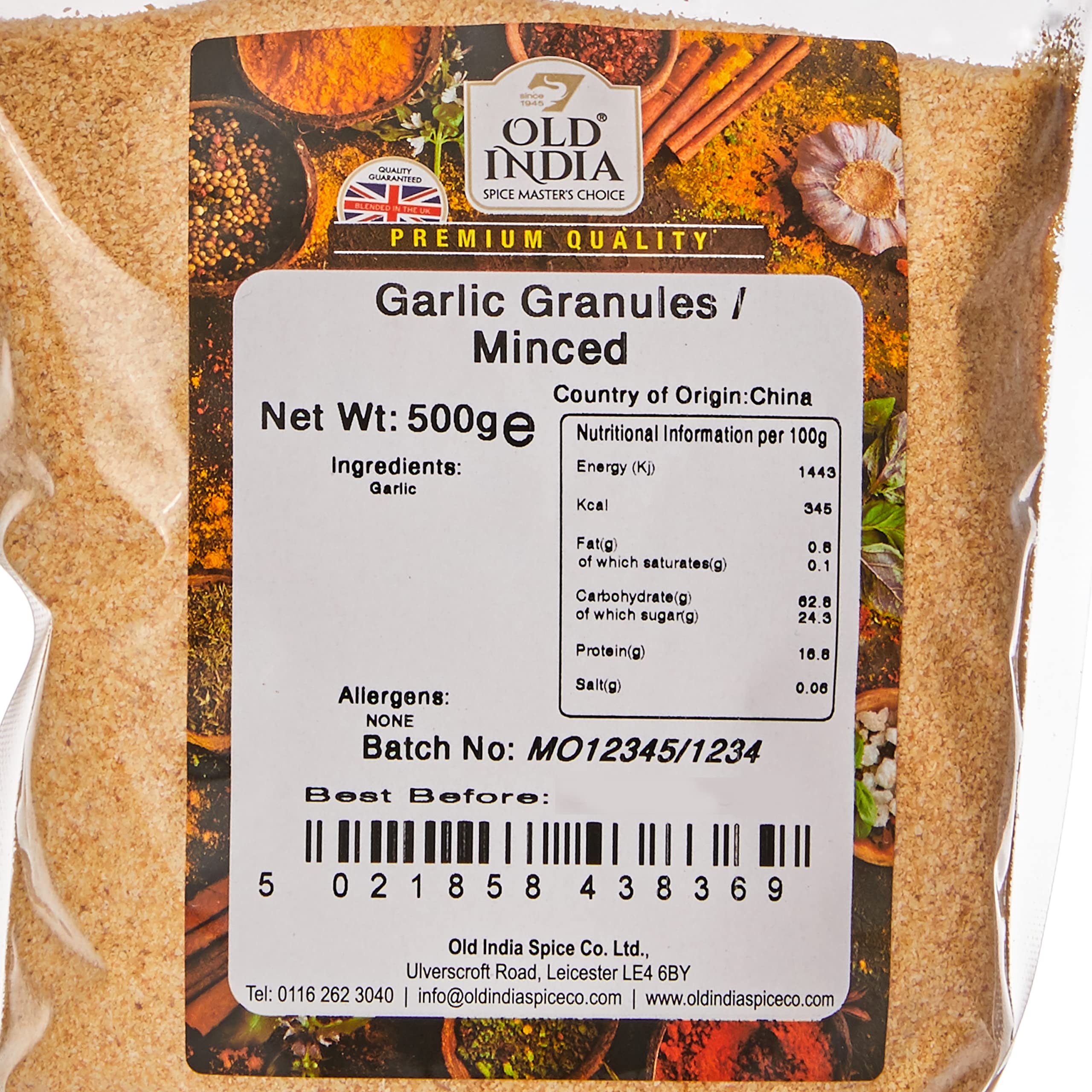 Old India Garlic Granules/Minced Powdered Seasoning - 500g Natural & Additive Free