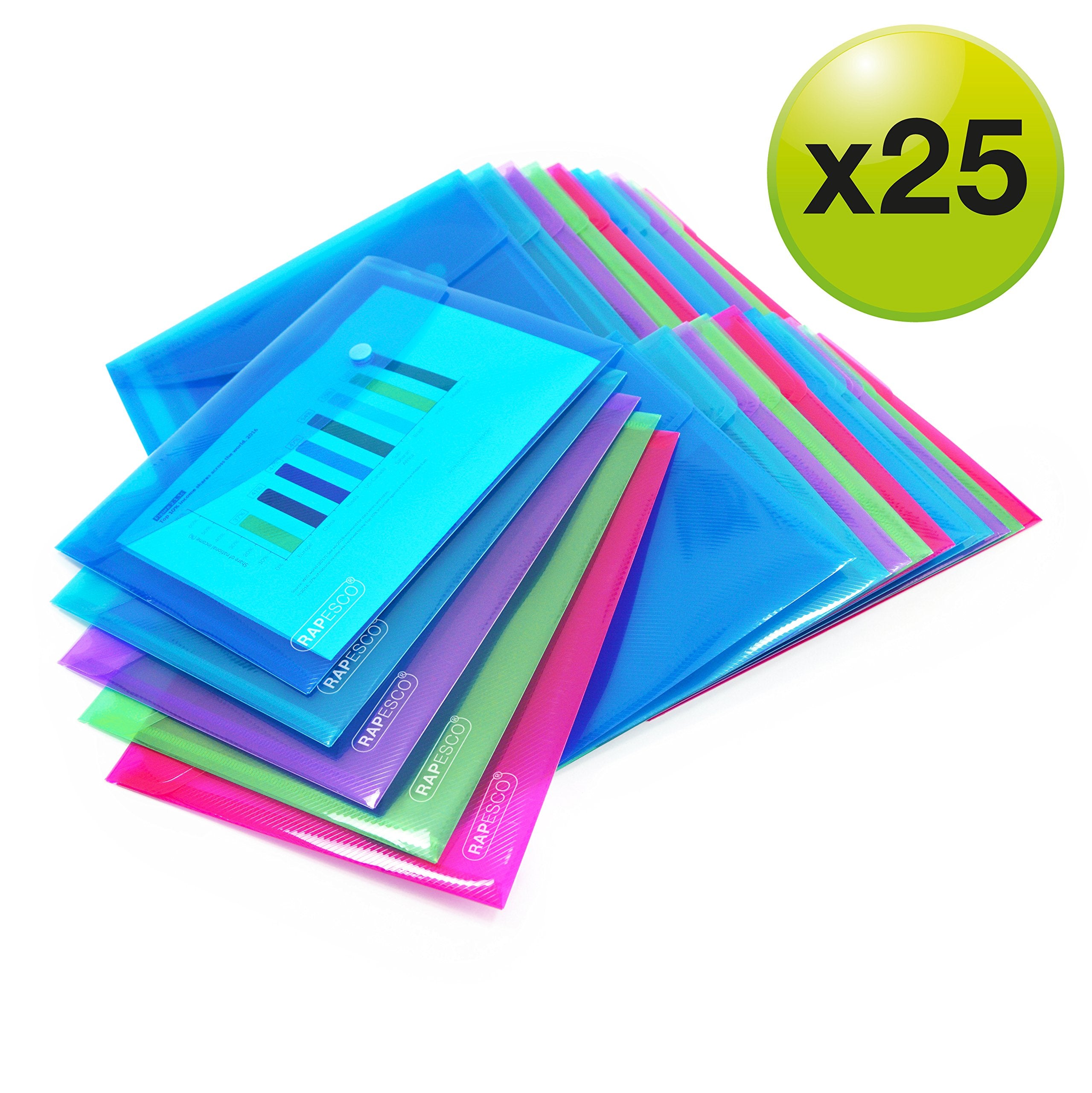 RAPESCO A5 Bright Transparent Popper Wallet - 75 Sheet Capacity | Pack of 25 | 100% Recycled PP 2