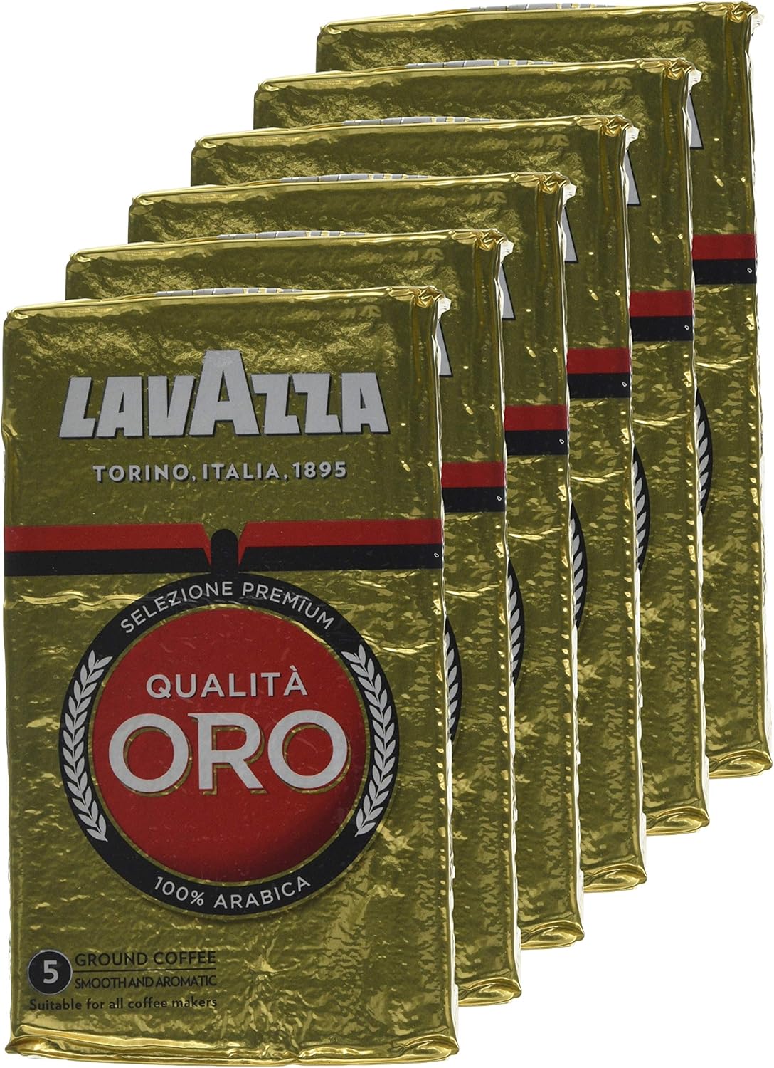 Lavazza Qualità Oro Ground Coffee - 6 x 250g Packs, 100% Arabica Blend for Moka Pot & Filter 12