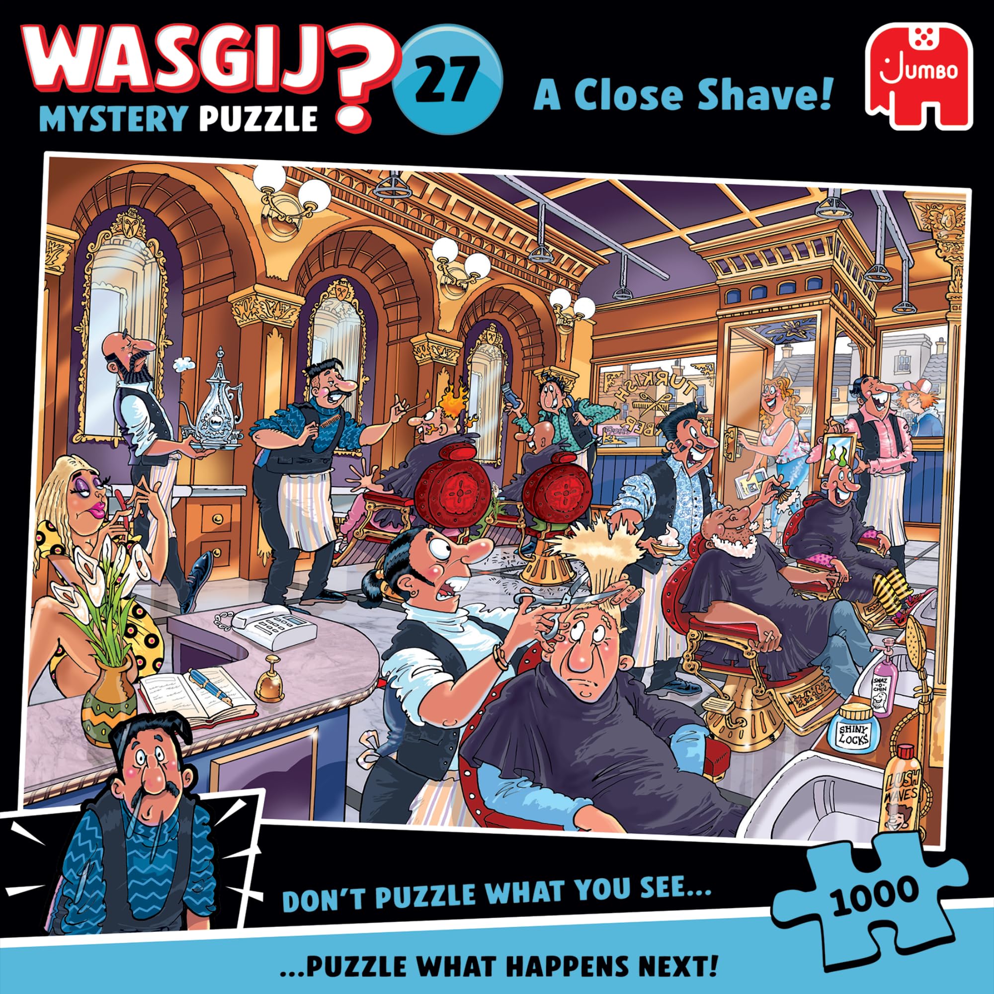 Jumbo Wasgij Mystery 27, A Close Shave - 1000 Piece Jigsaw Puzzle for Adults | Multicolor 1