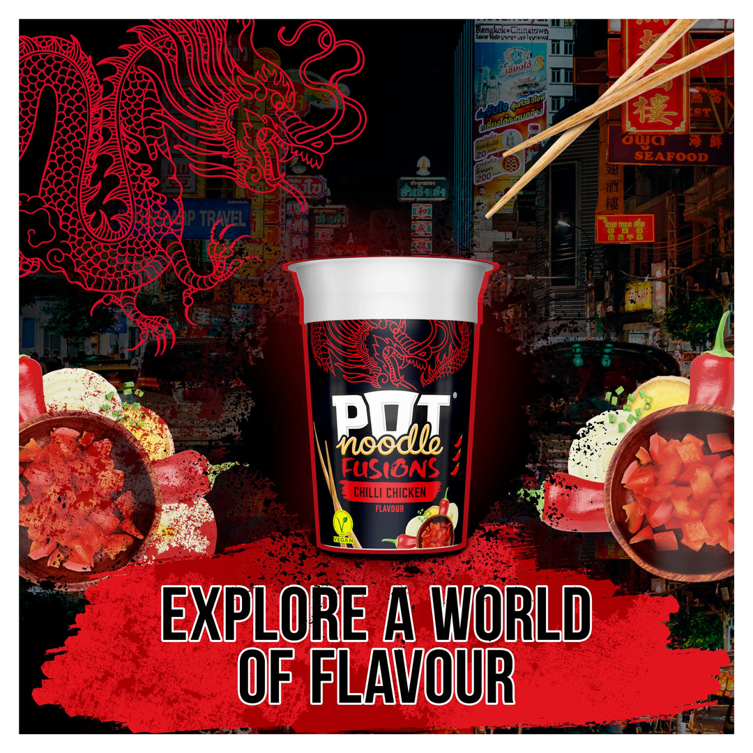 Pot Noodle Fusions Chilli Chicken Instant Vegan Noodles 100g