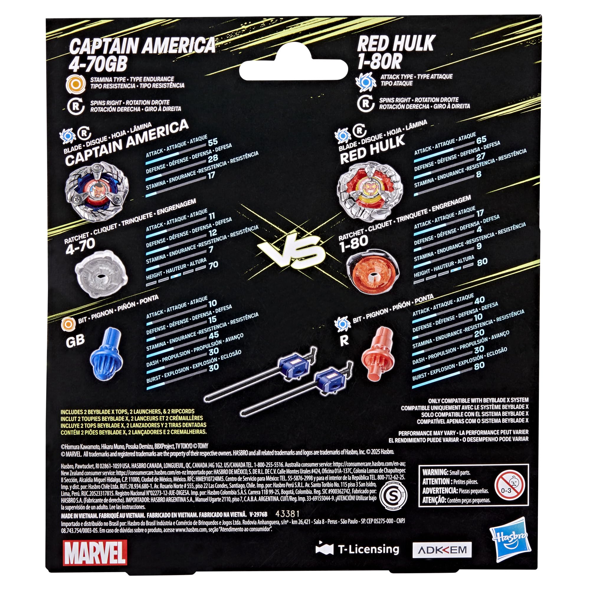 Beyblade Captain America 4-70GB vs Red Hulk 1-80R Marvel Collab Battling Tops Set 6