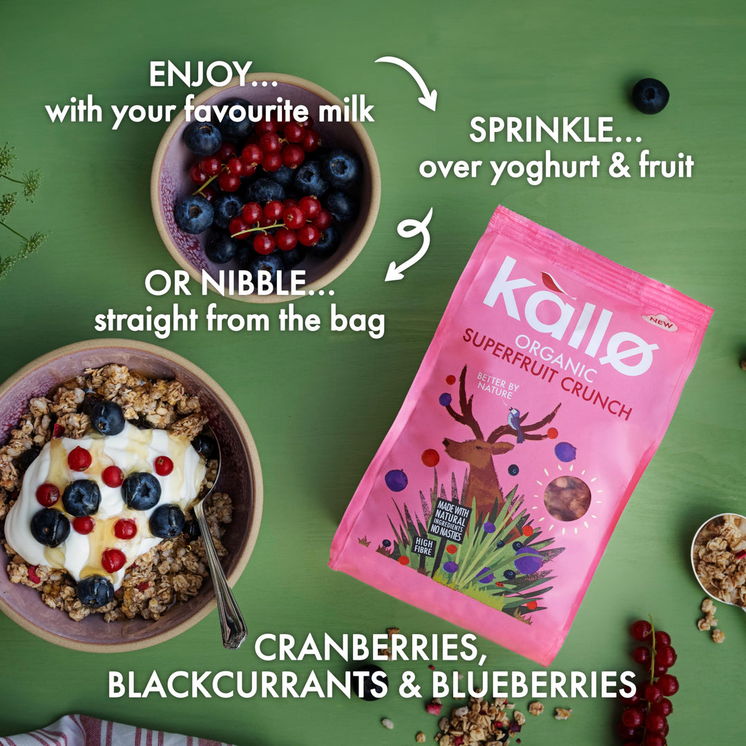Kallo Crunchy Superfruit Granola, 360g – Organic, Vegan, High Fibre with Blueberries, Cranberries & Blackcurrants