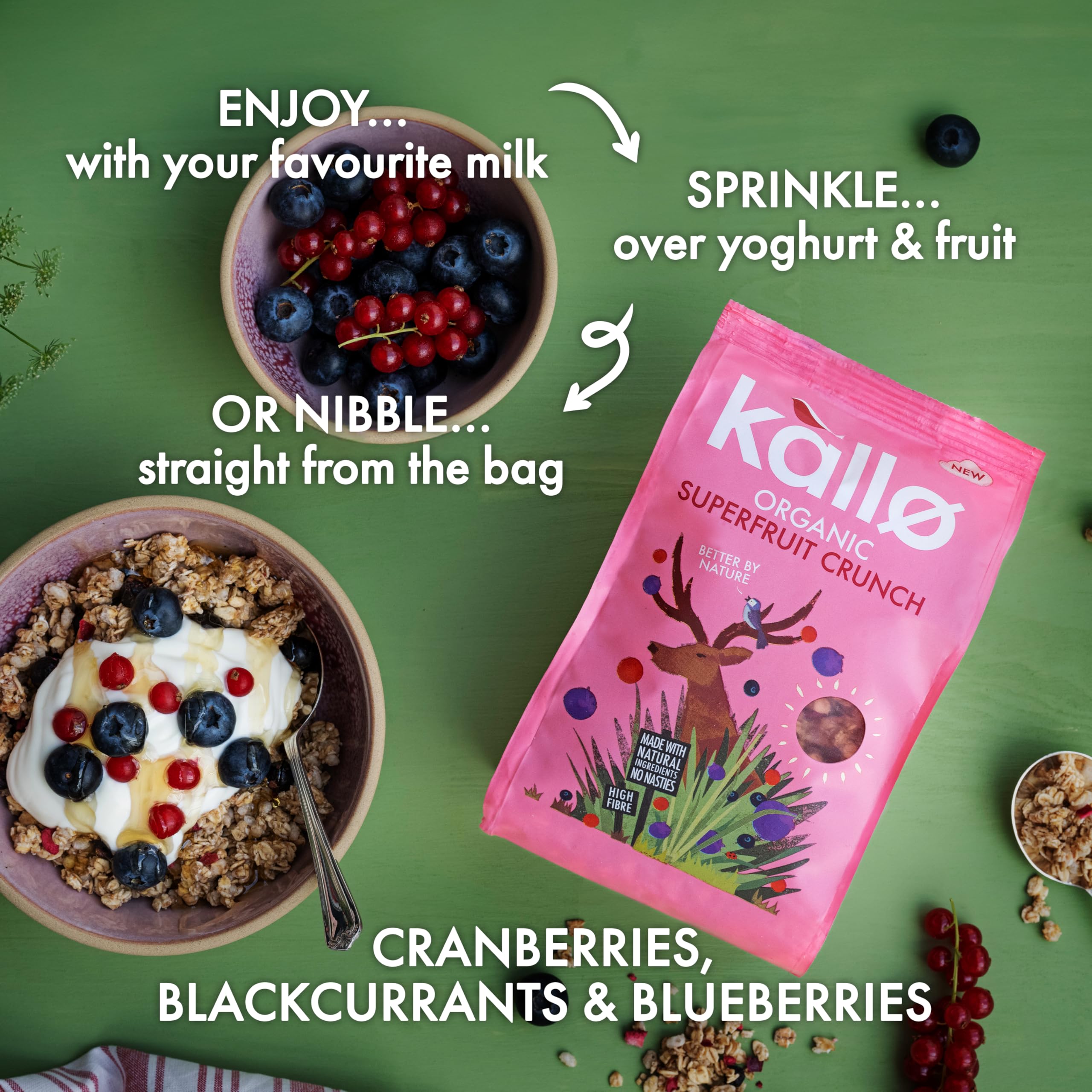 Kallo Crunchy Superfruit Granola, 360 g – Bio, vegan, ballaststoffreich mit Blaubeeren, Cranberries und schwarzen Johannisbeeren 7