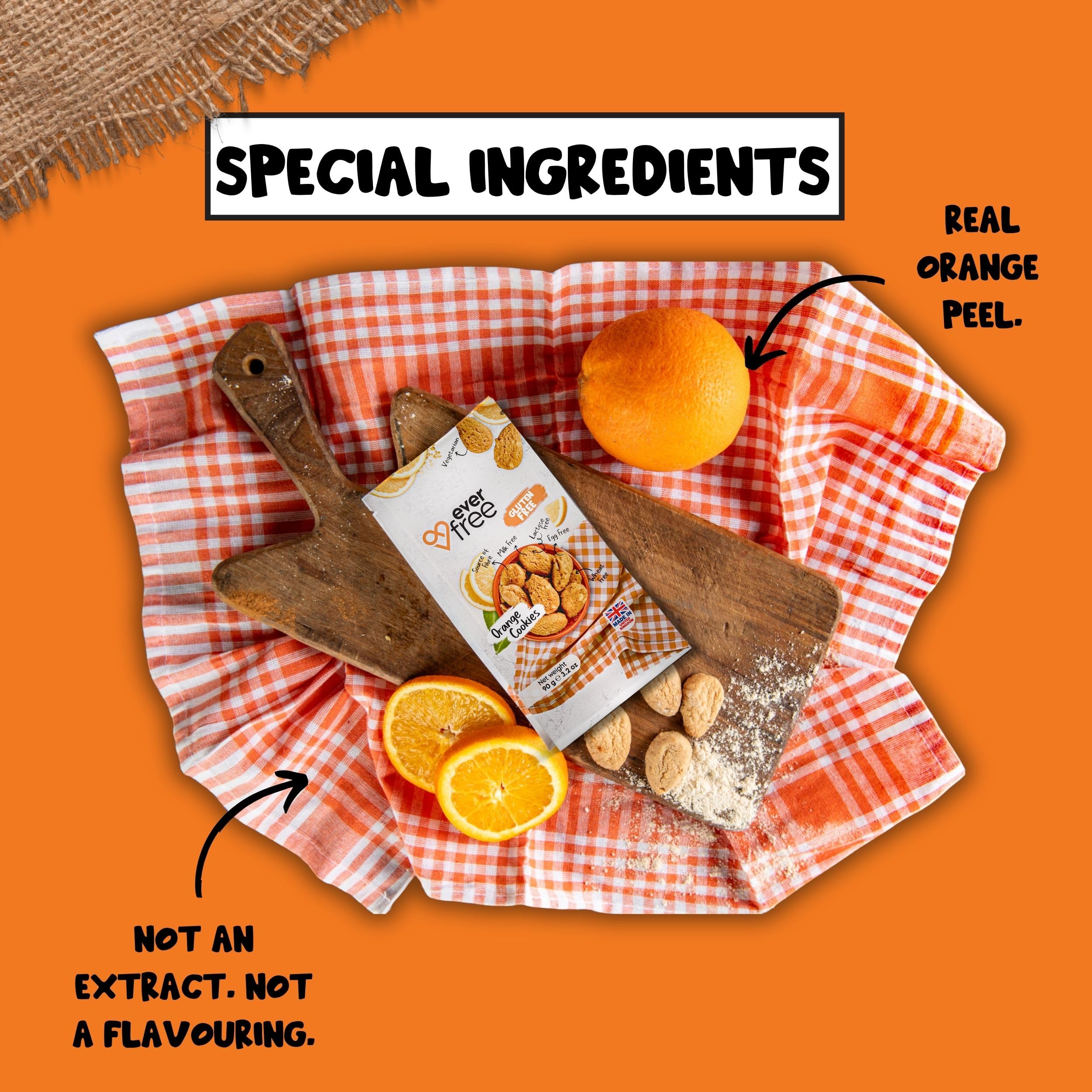 EverFree Gluten-Free Orange Cookies - Vegan, High Fibre, 90g Pack 5