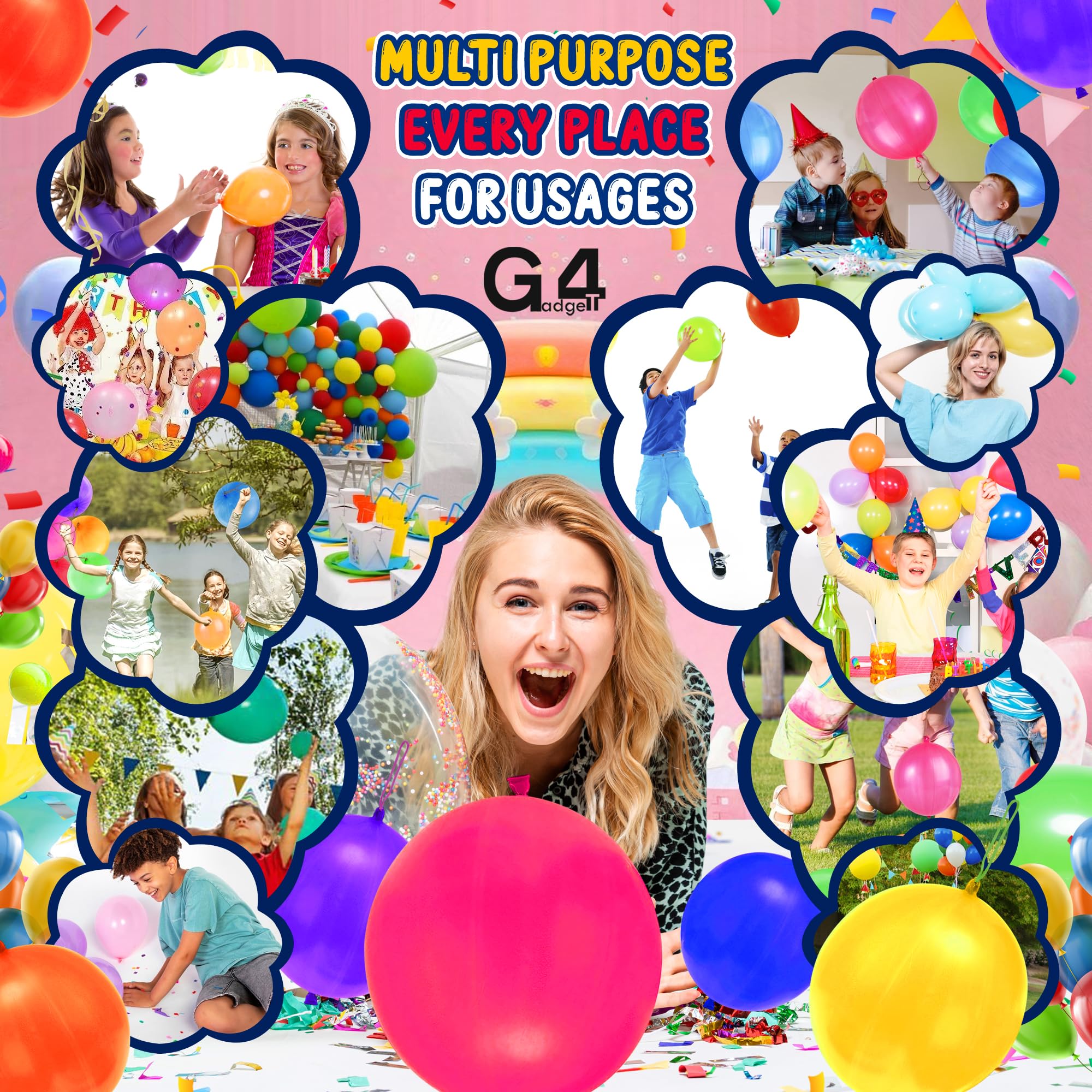 G4GADGET 15 Pack Punch Balloons - Assorted Colors, Large Size, Elastic Bands 4