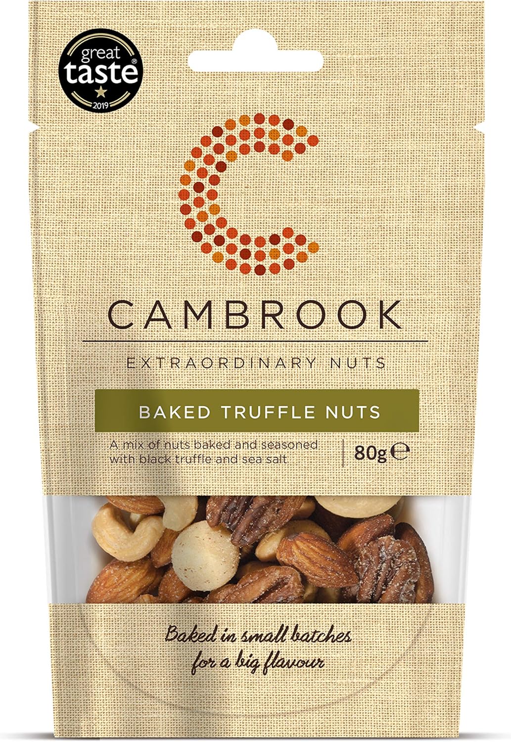 C Cambrook Schwarze Trüffel &amp; Meersalz Gebackene gemischte Nüsse mit Mandeln, Cashewnüssen, Macadamianüssen und Pekannüssen