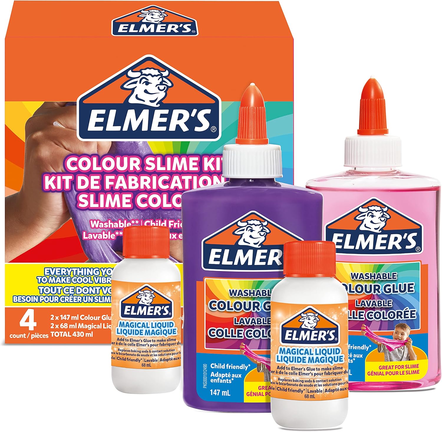 Elmer's Colour Slime Kit - Washable Slime Making Kit with Pink & Purple Glue, Magical Liquid Activator 1