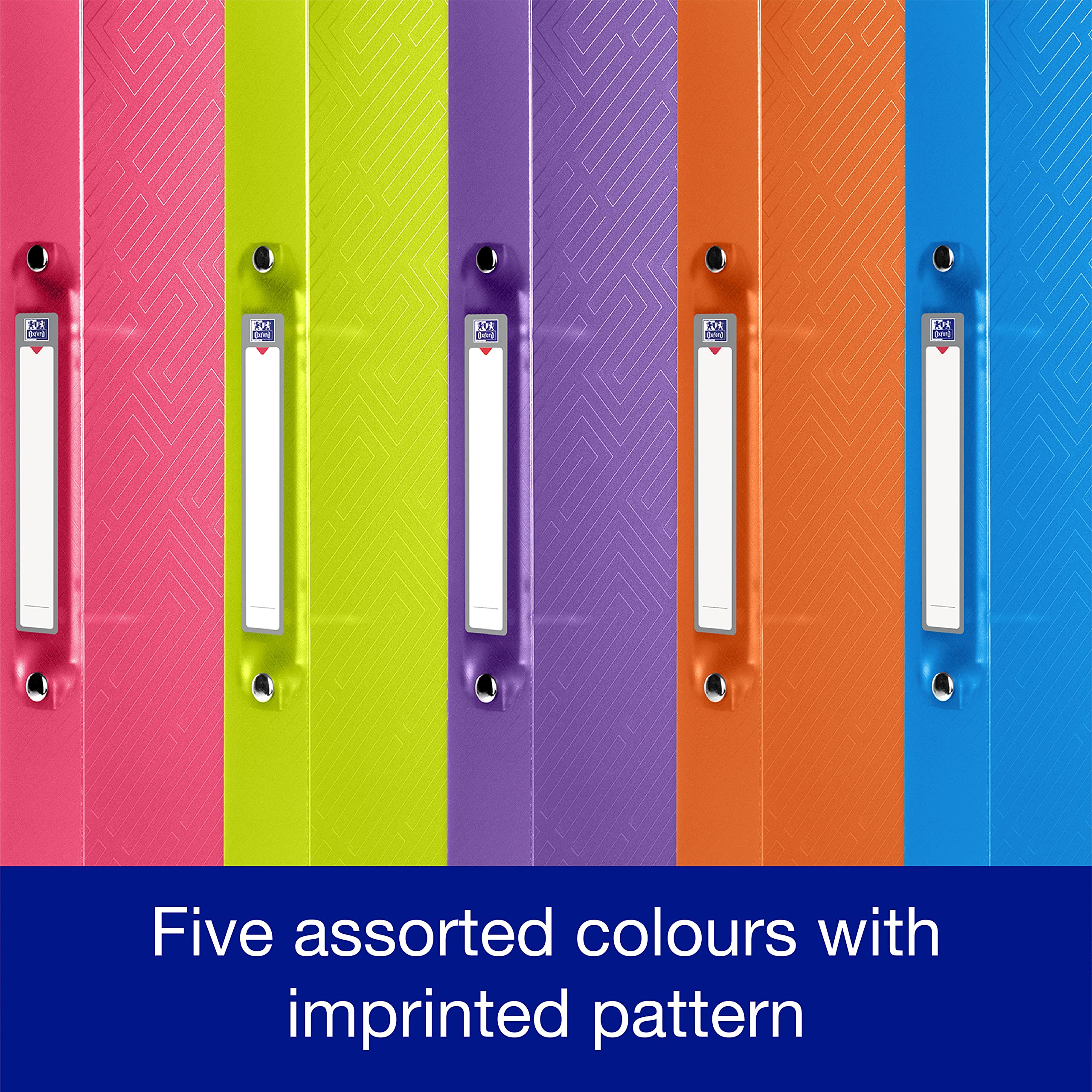 Oxford 2 Ring O-Ring Binder - A4, 40mm Spine, 250 Sheet Capacity | 5 Pack Assorted Colours 5