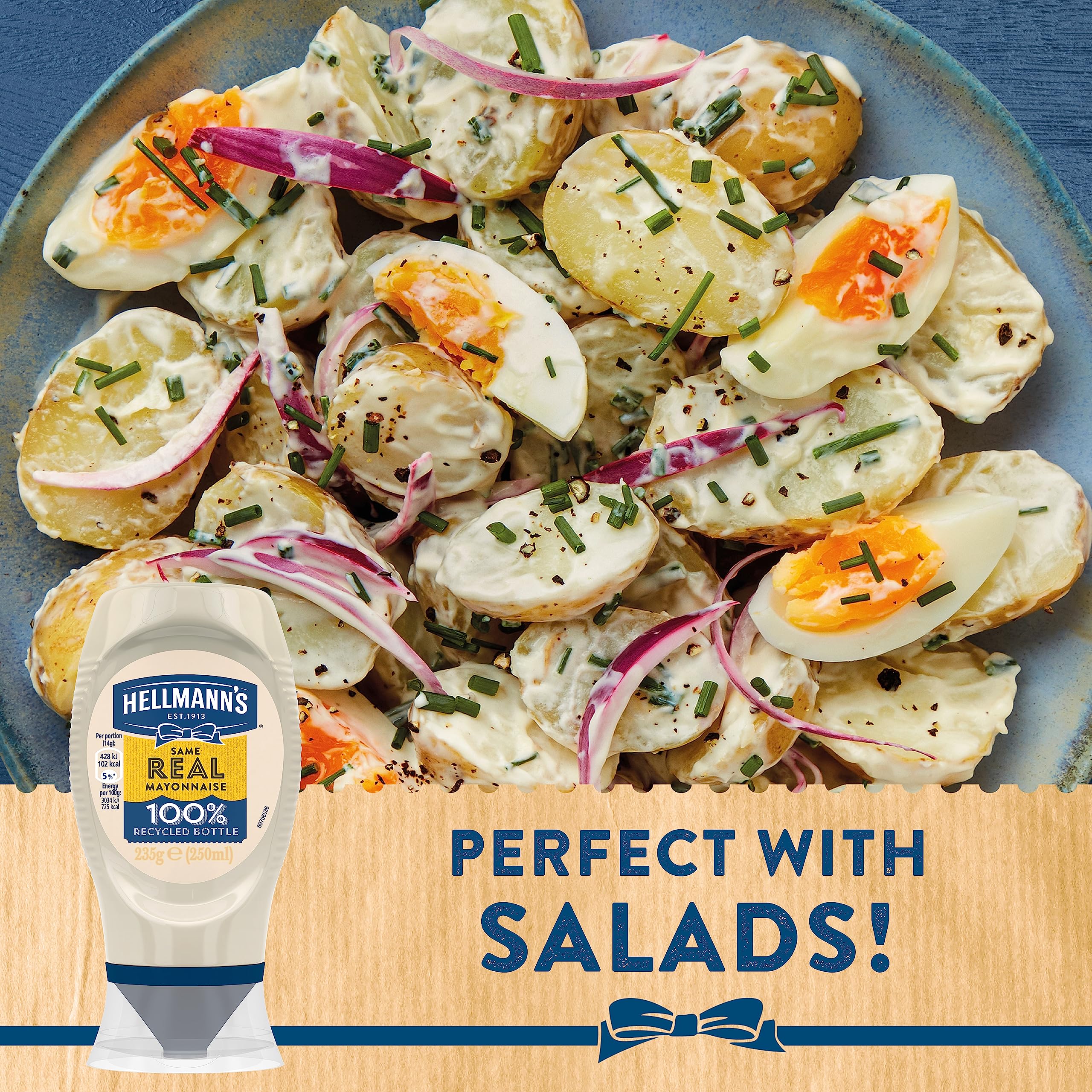 Hellmann's Real Mayonnaise - Creamy Mayonnaise with 100% Free-Range Eggs in Recycled Plastic Squeeze Bottle 3