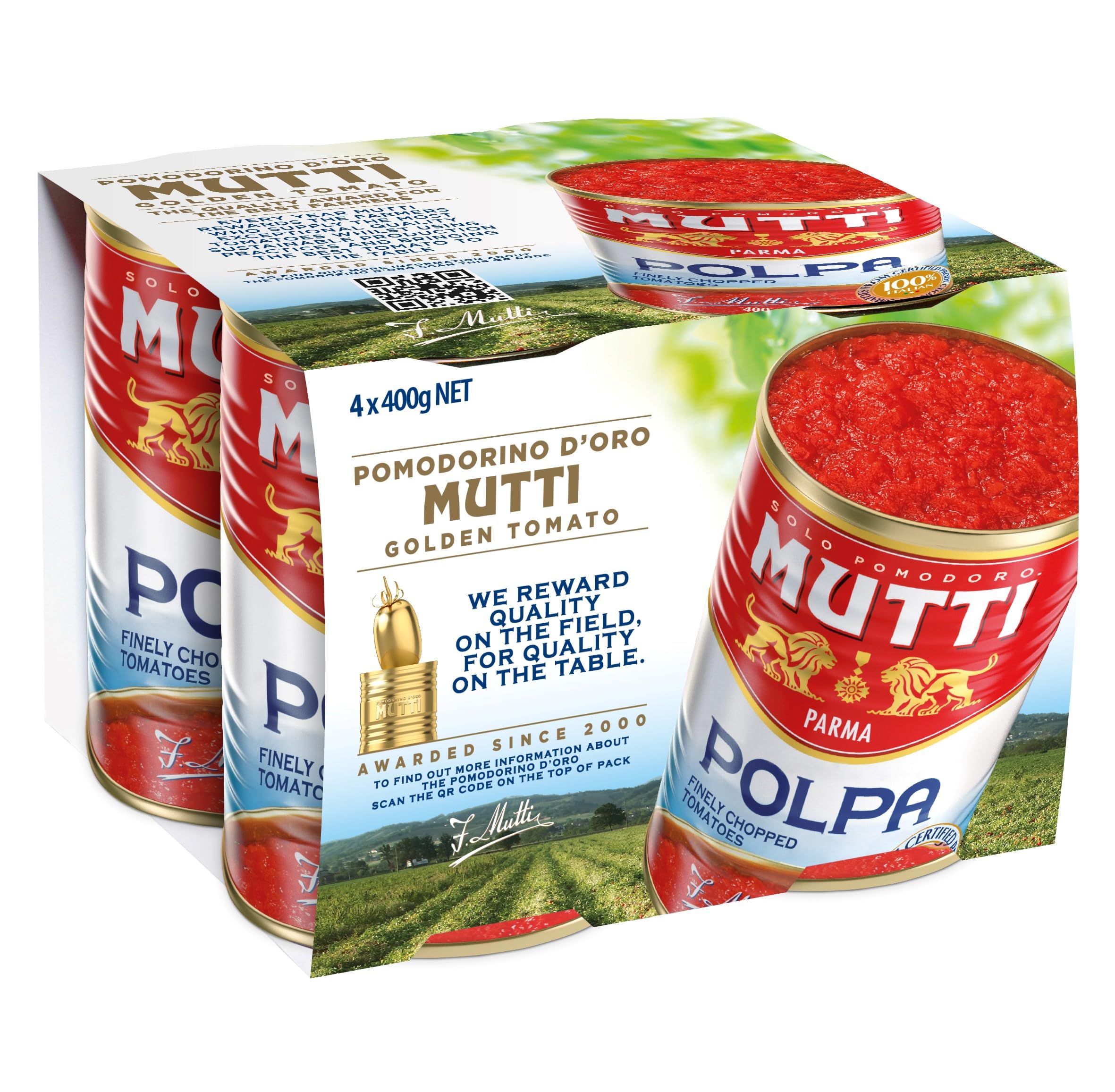 Mutti Finely Chopped Tomatoes - 100% Italian Tomatoes, No Additives | 4 x 400g Pack 1