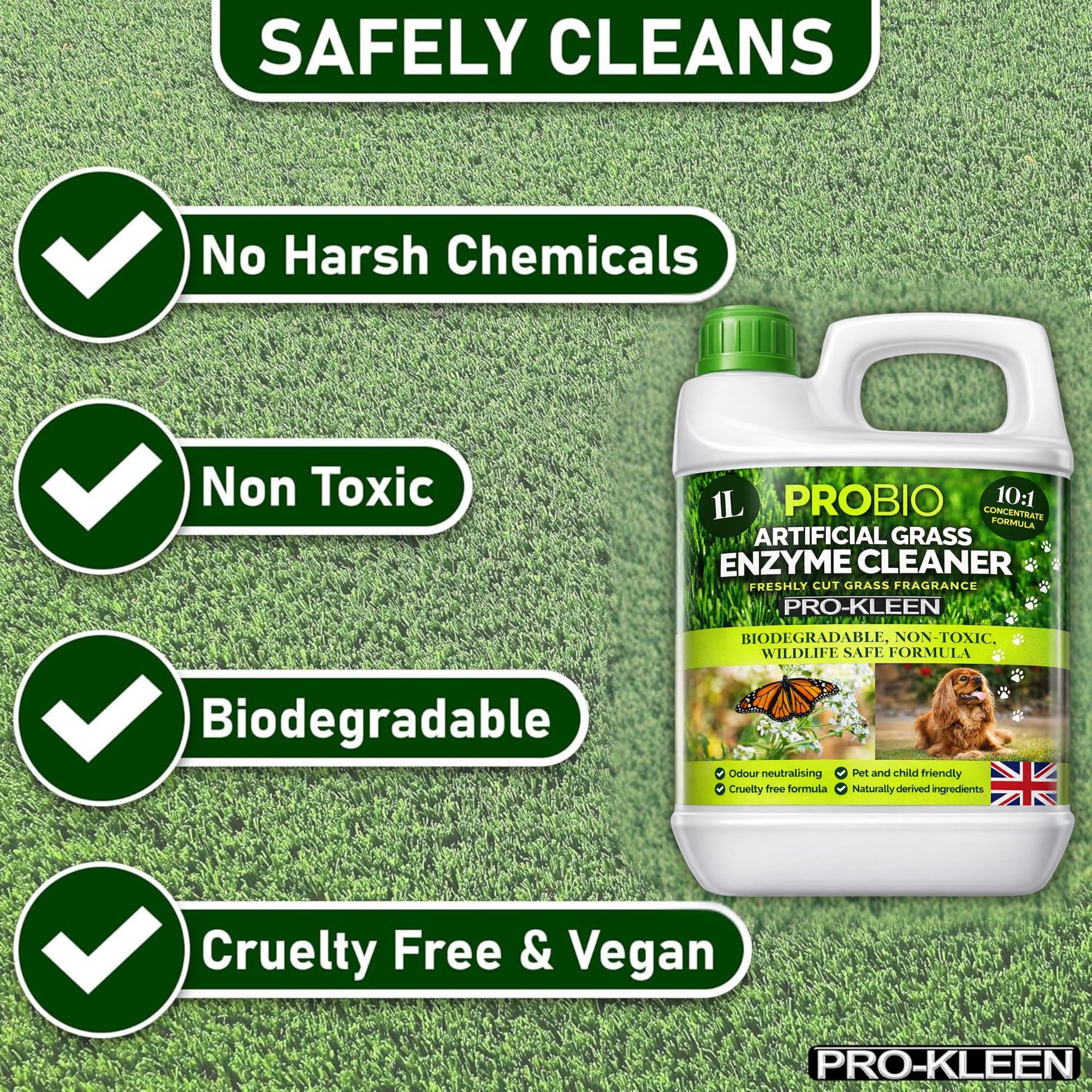 Pro-Kleen ProBio Artificial Grass Cleaner - Probiotic Deodoriser | 1L | Fresh Cut Grass Scent 5