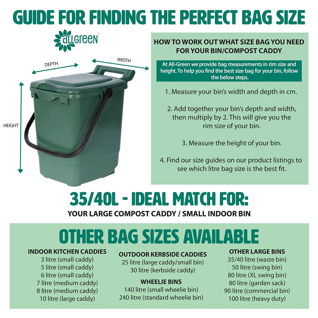 All-Green 35/40L Compostable Food Waste Bin Liners - Pack of 25 with Composting Guide