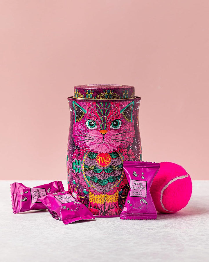 Monty Bojangles Choccy Scoffy Cat Tin - Cocoa Dusted Chocolate Truffles, Persian Pink Cat