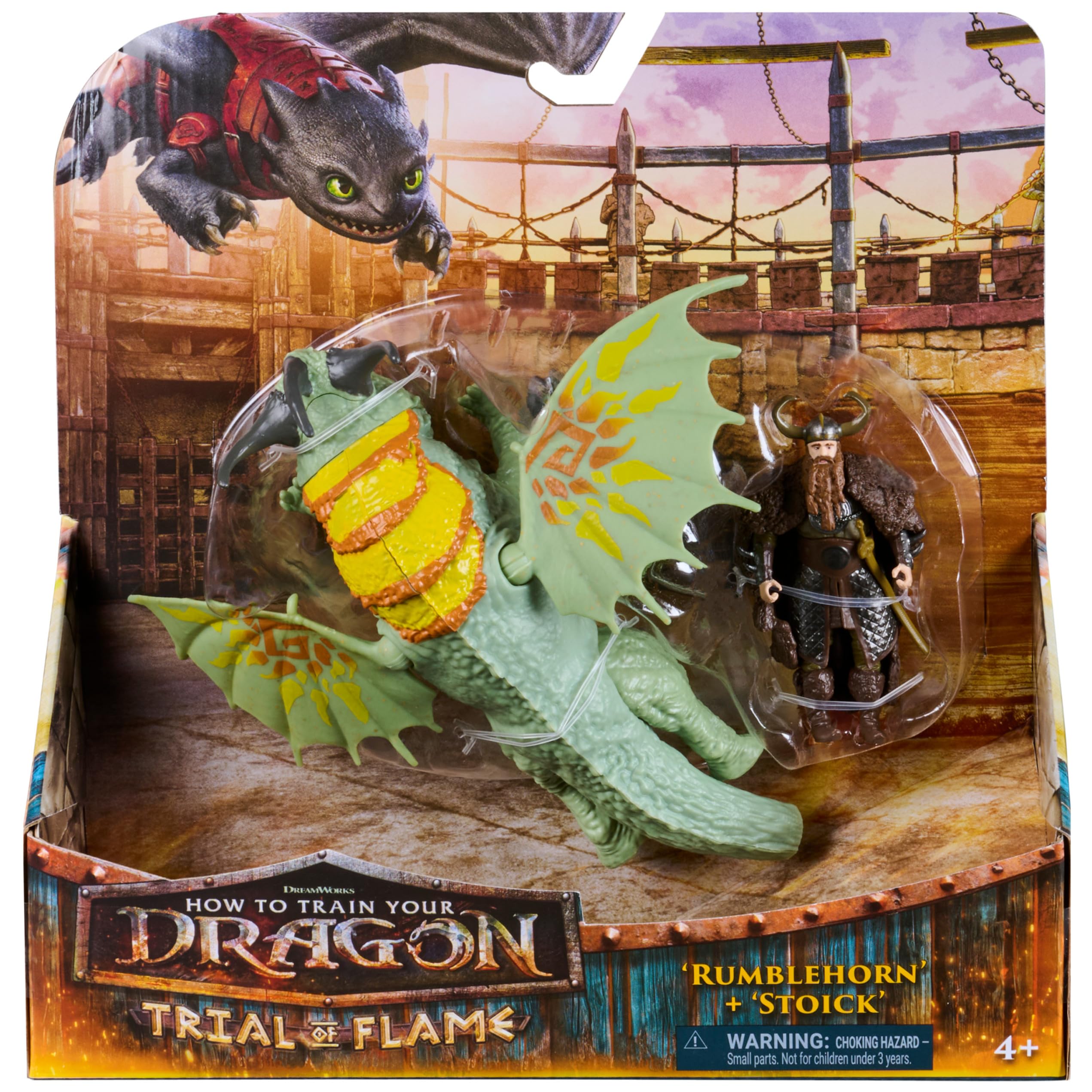 Spin Master Dreamworks Dragons Rumblehorn & Stoick Action Figure Set | 3-inch Viking, 10-inch Dragon | Ages 4+