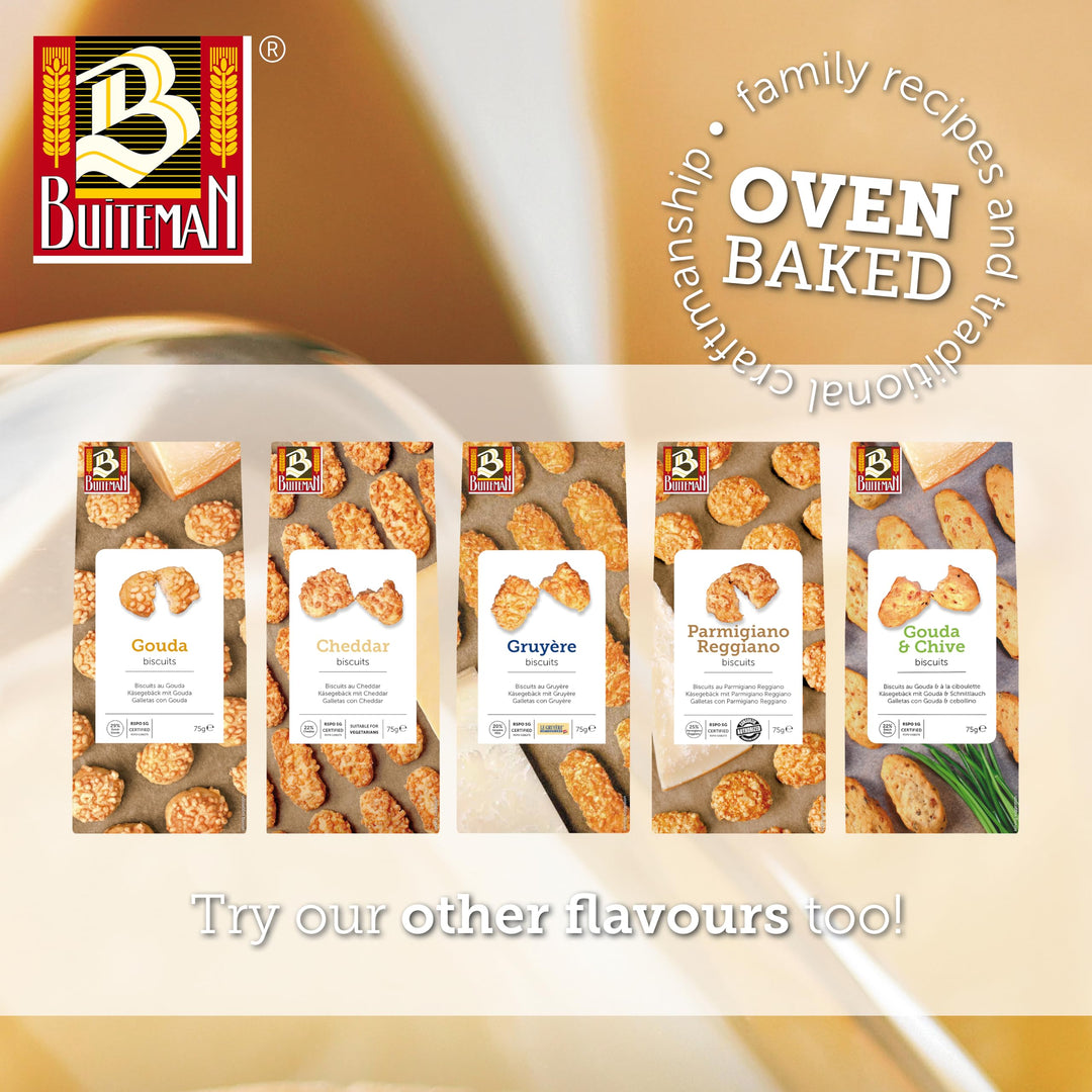 Buiteman Gouda Biscuit 75g - Savoury Crumble Biscuit with Aged Cheese Flavor