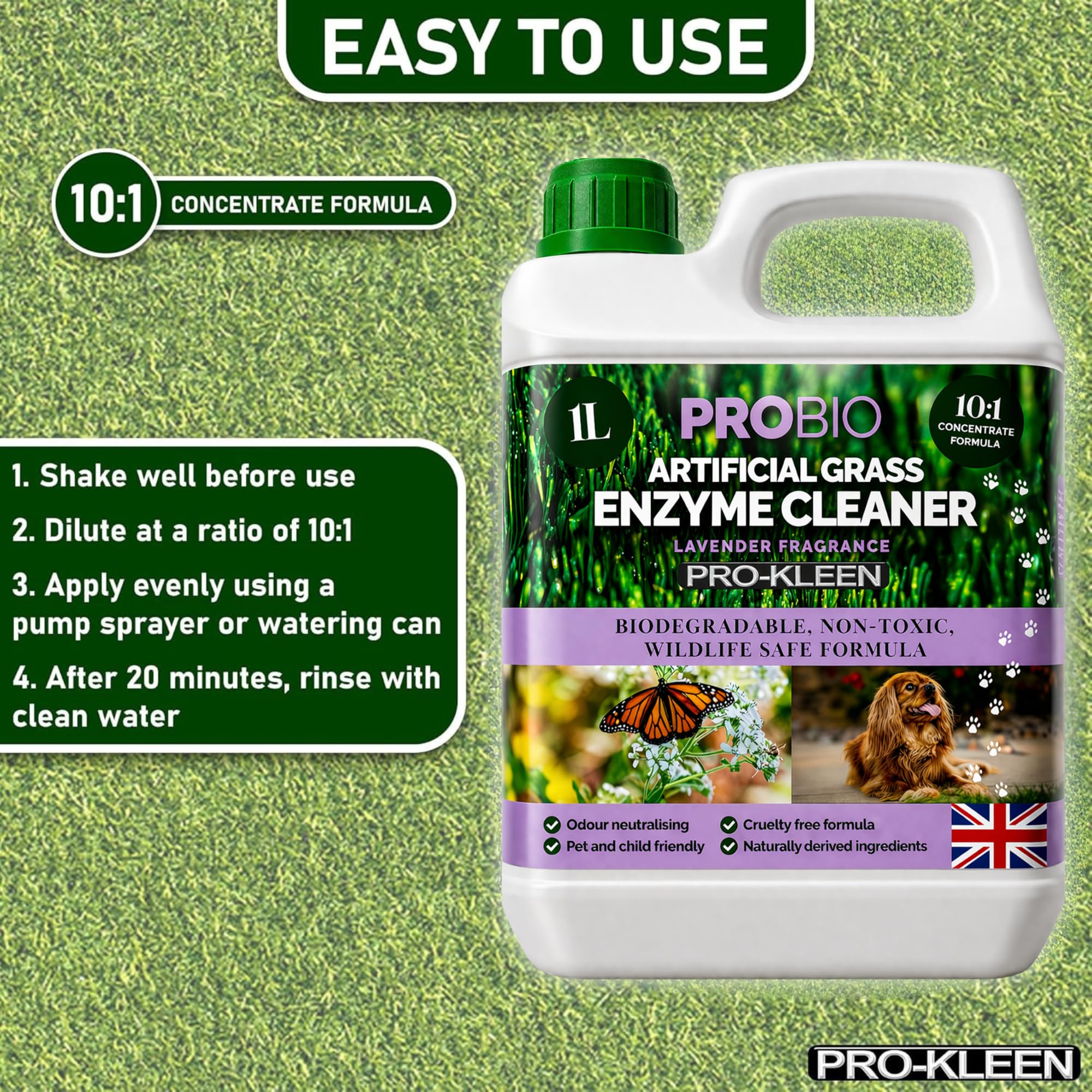 Pro-Kleen ProBio Artificial Grass Cleaner - Probiotic Deodoriser for Dogs | 1L Lavender Scent 5