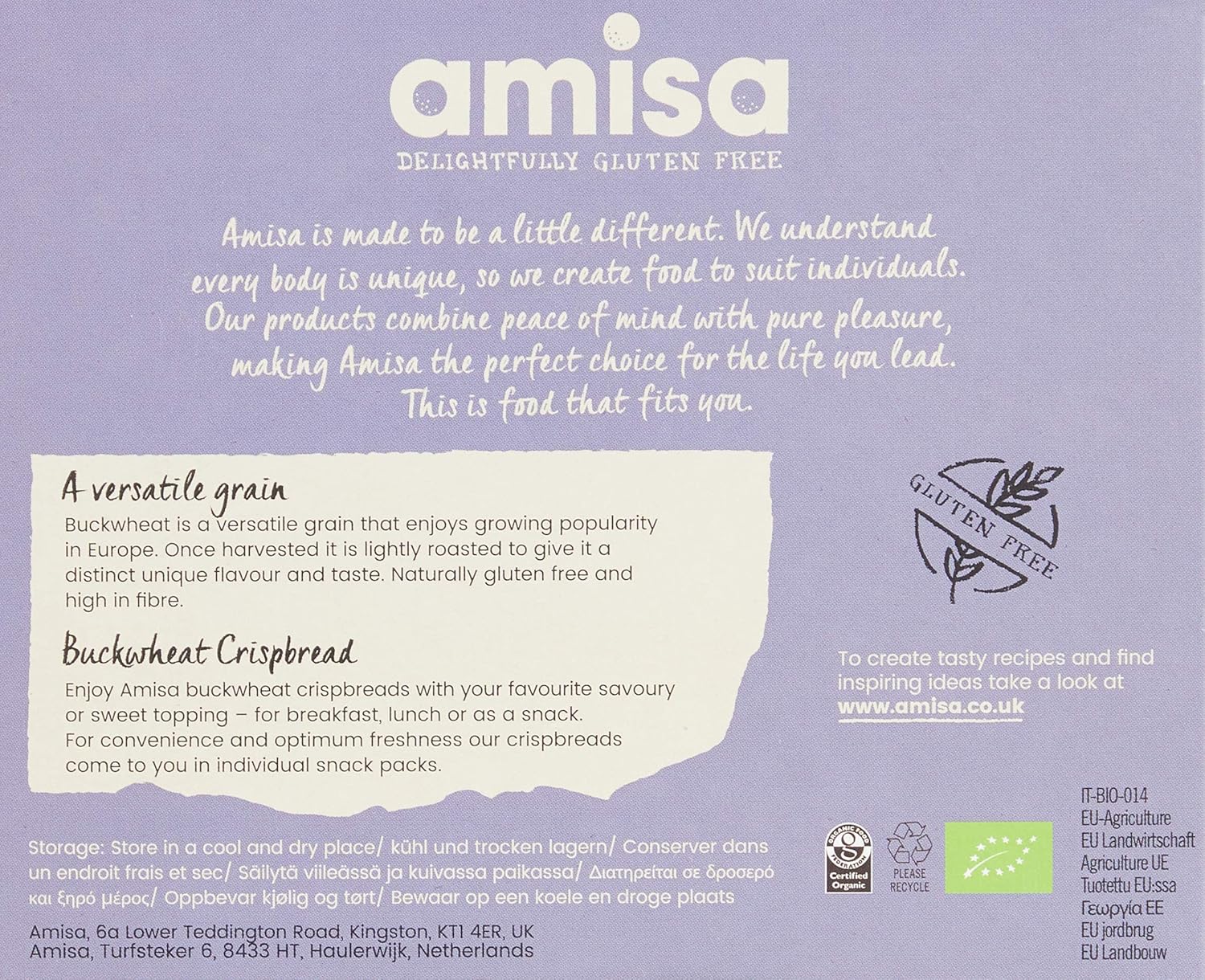 Amisa Organic Gluten Free Buckwheat Crispbread 120g - Lightly Roasted Snack Packs 4