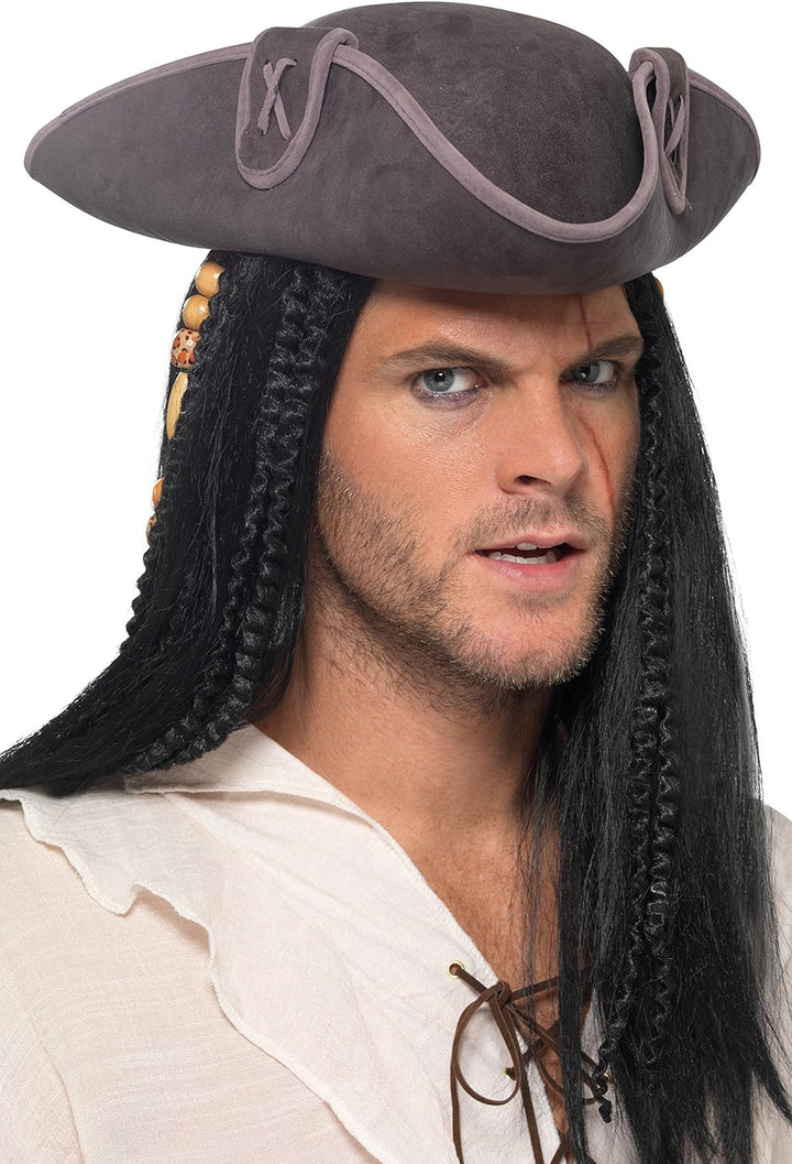 Smiffys Pirate Captain Tricorn Hat (Grey)