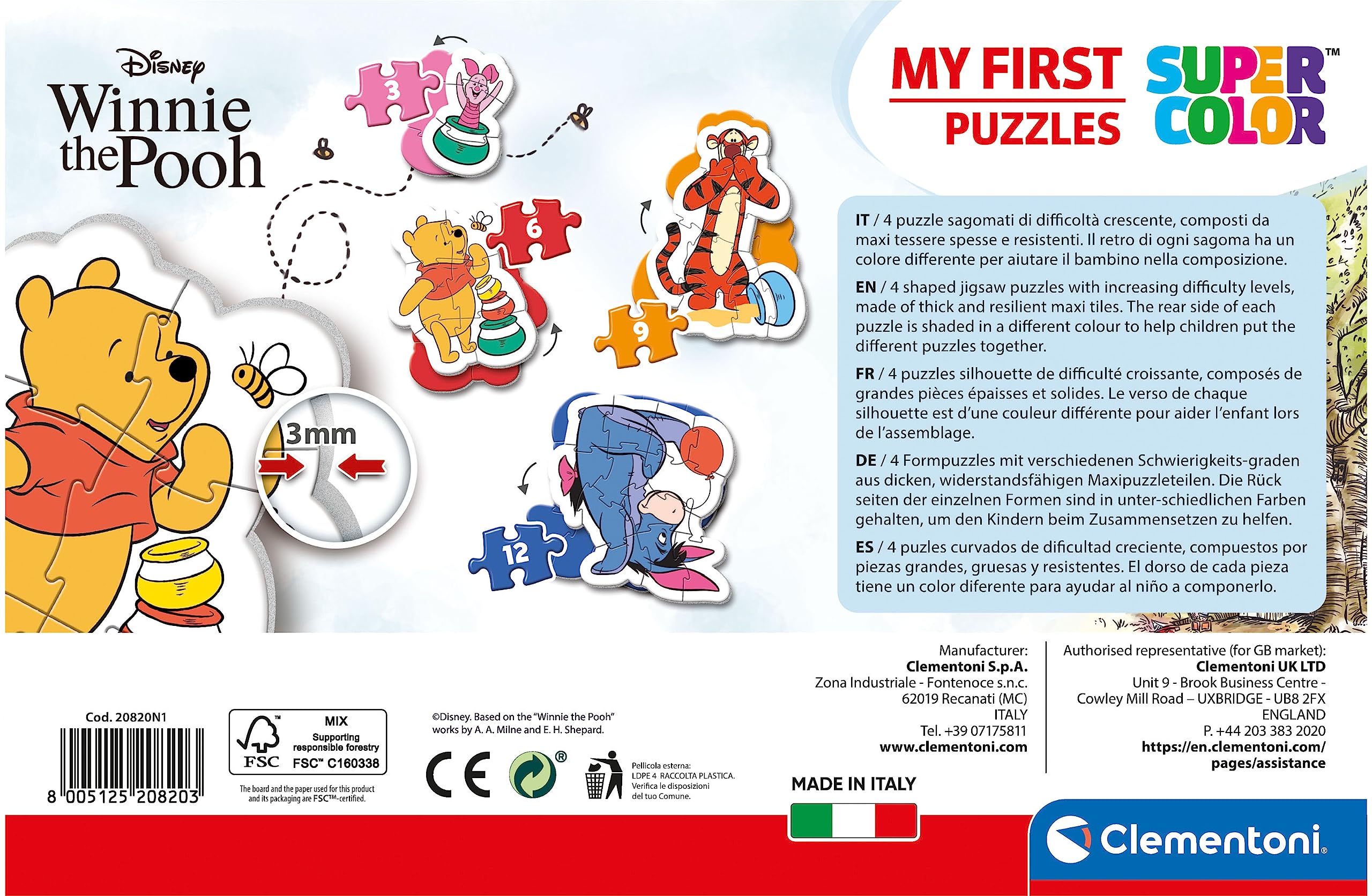 Clementoni My First Puzzle - Disney Winnie the Pooh | 3-6-9-12 Pieces | Ages 2+ 3