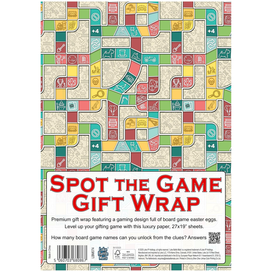 Loke Battle Mats Spot the Game Gift Wrap – Board Game-Themed Wrapping Paper (27" x 19")