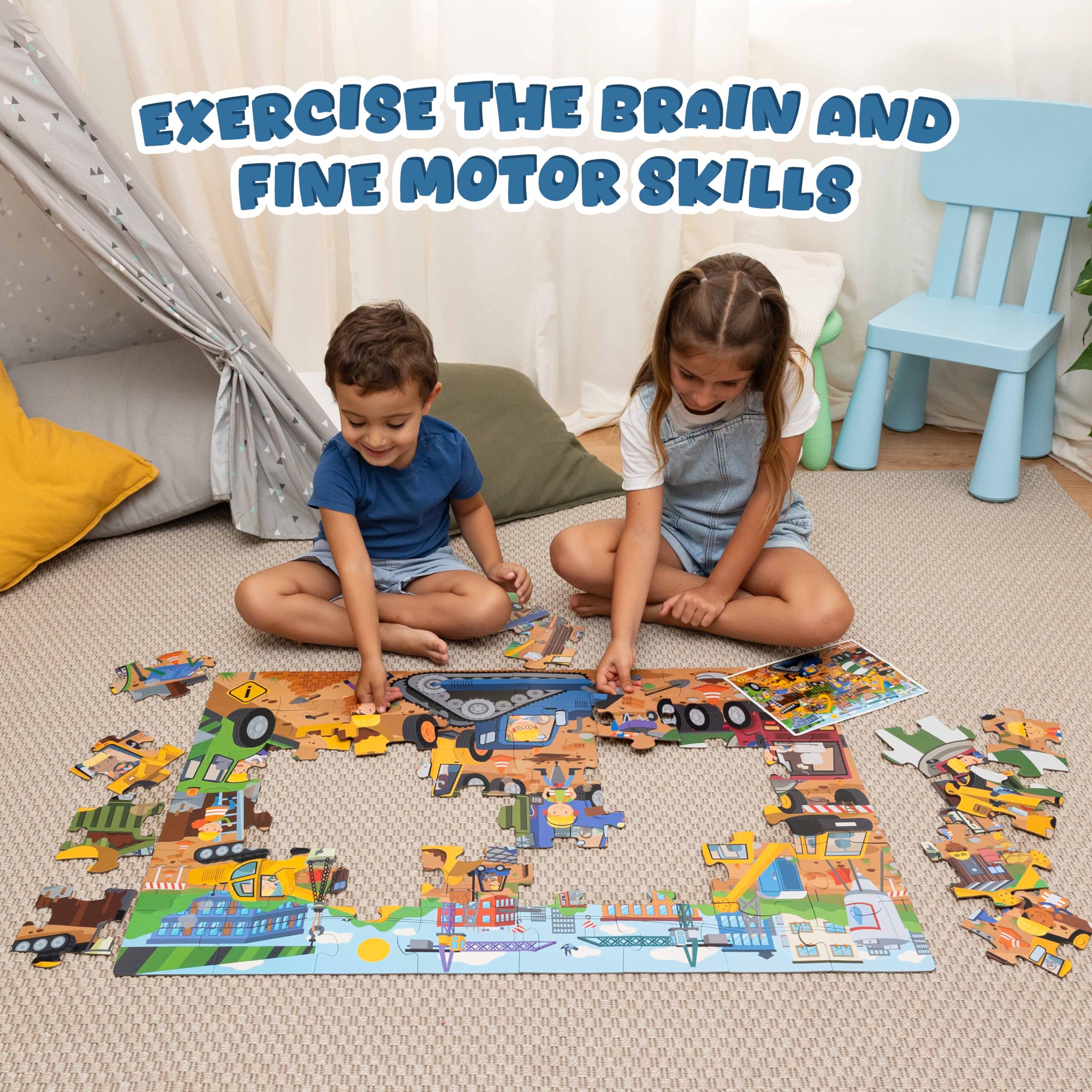 BONNYCO Construction Site Giant Floor Puzzle - 48 Large Pieces | 36.2 x 24.4 Inches | Ages 2+ 8