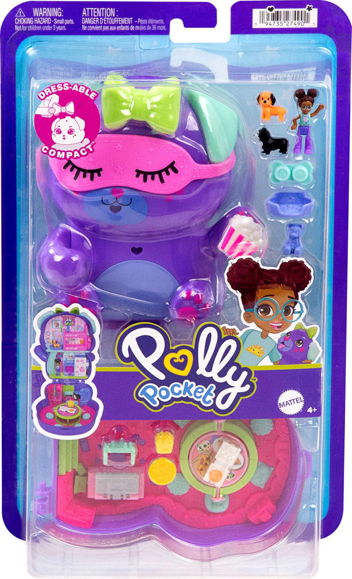 Polly Pocket Sleepover Puppy Compact Playset - 10 Accessories & 2 Pet Dogs, Ages 4+