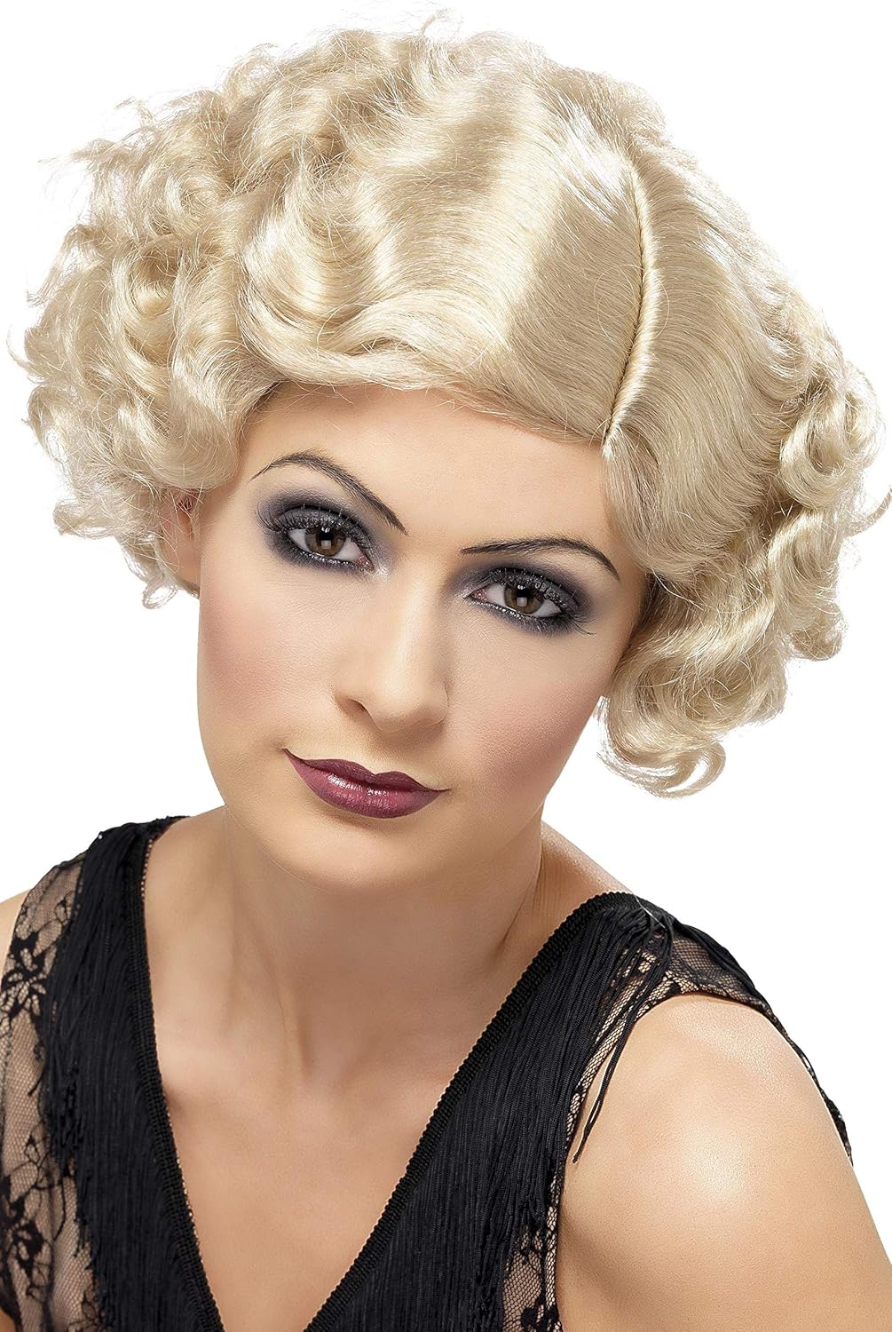 Smiffys 1920s Flirty Flapper Wig, Black Short Wavy Style 1
