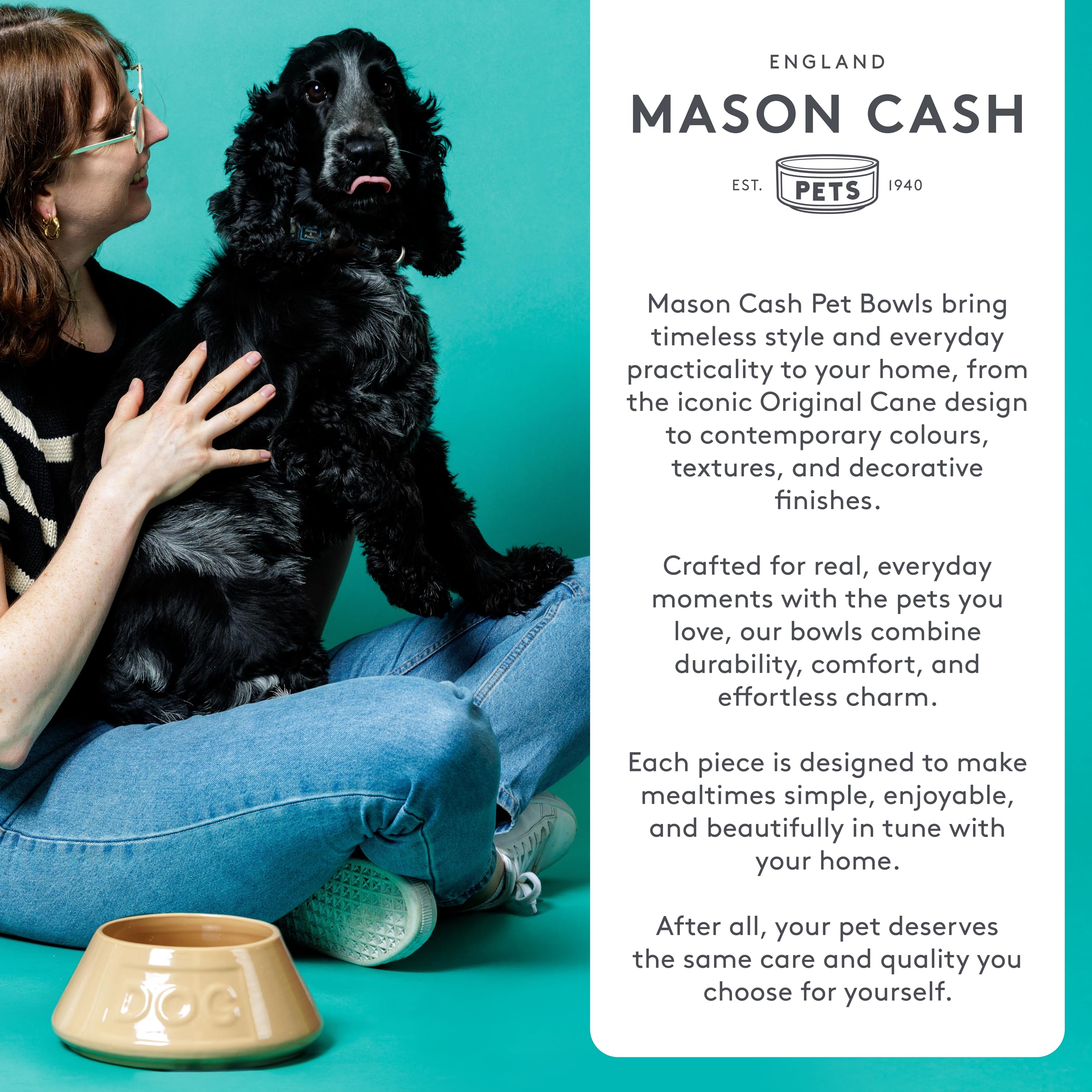 Mason Cash Cane Ceramic Dog Bowl - 400ml Capacity | Durable Stoneware | Ideal for Small Dogs 5