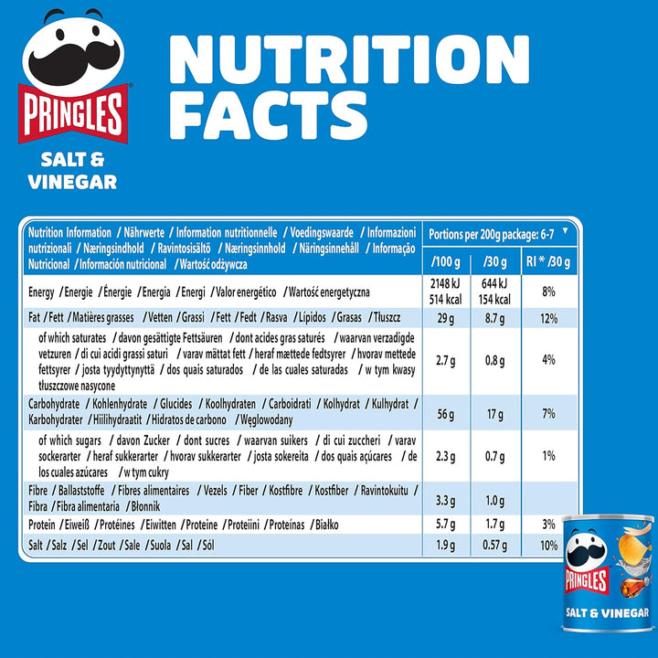 Pringles Salt and Vinegar Flavour Potato Chips, 40g (Pack of 12)