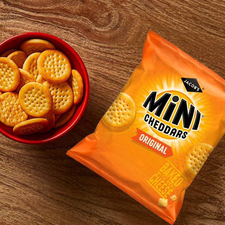 Jacob's Mini Cheddars Original Multipack Crisps, Baked with Real Cheese, 22 Pack