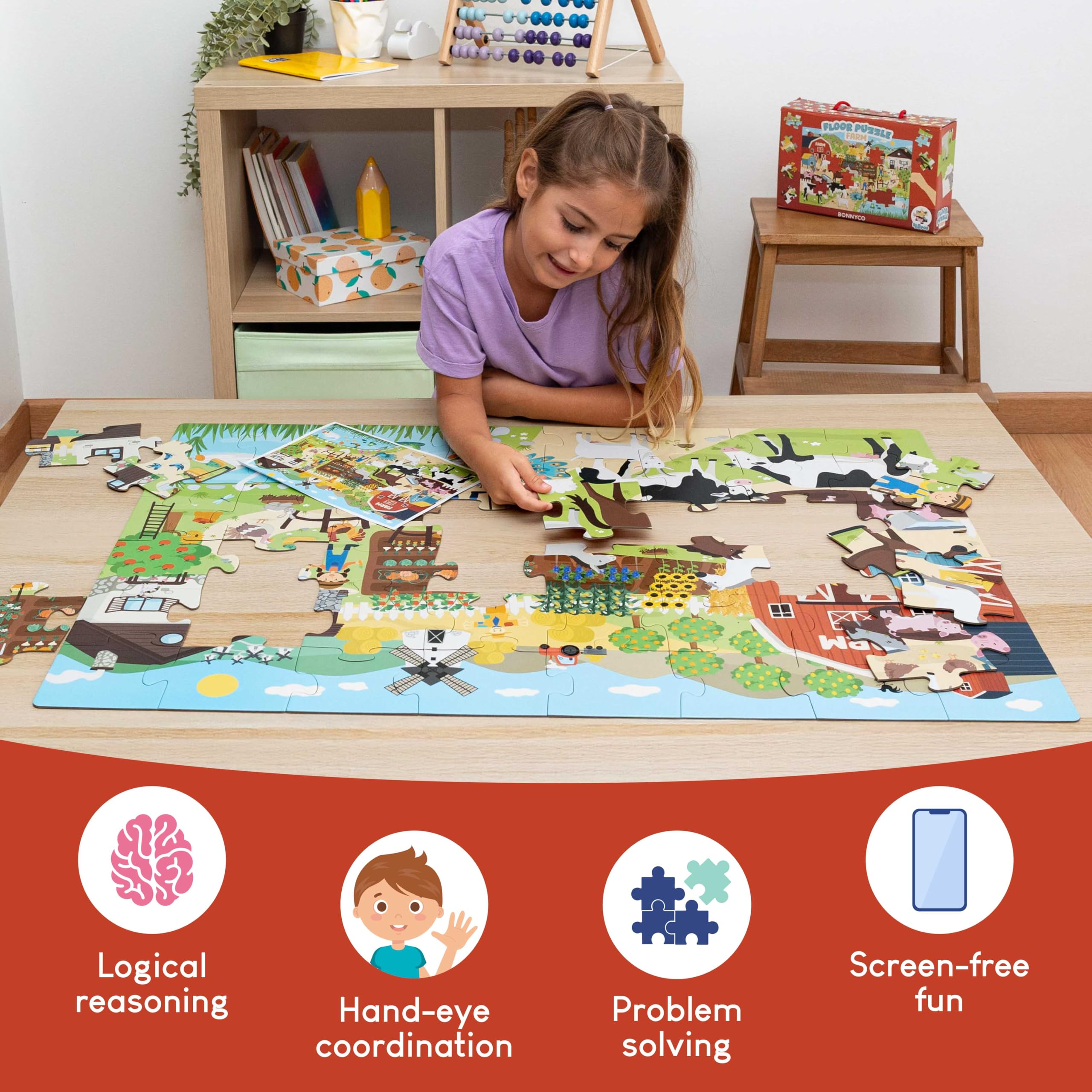 BONNYCO Giant Farm Animals Floor Puzzle - 48 Large Pieces, Ages 2+ 6