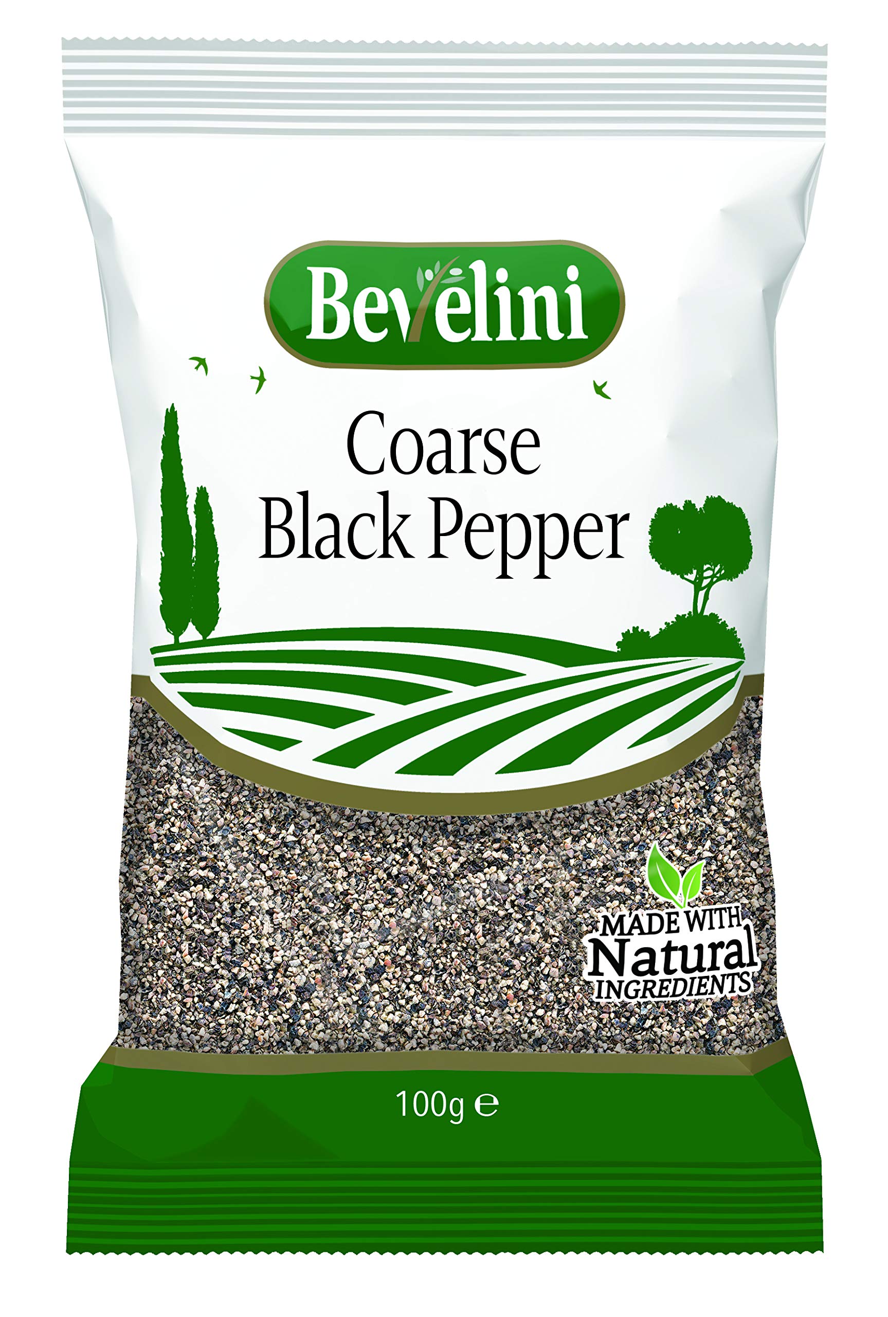 Bevelini Coarse Black Pepper - 100g Bag of Crushed Peppercorns for Cooking and Finishing