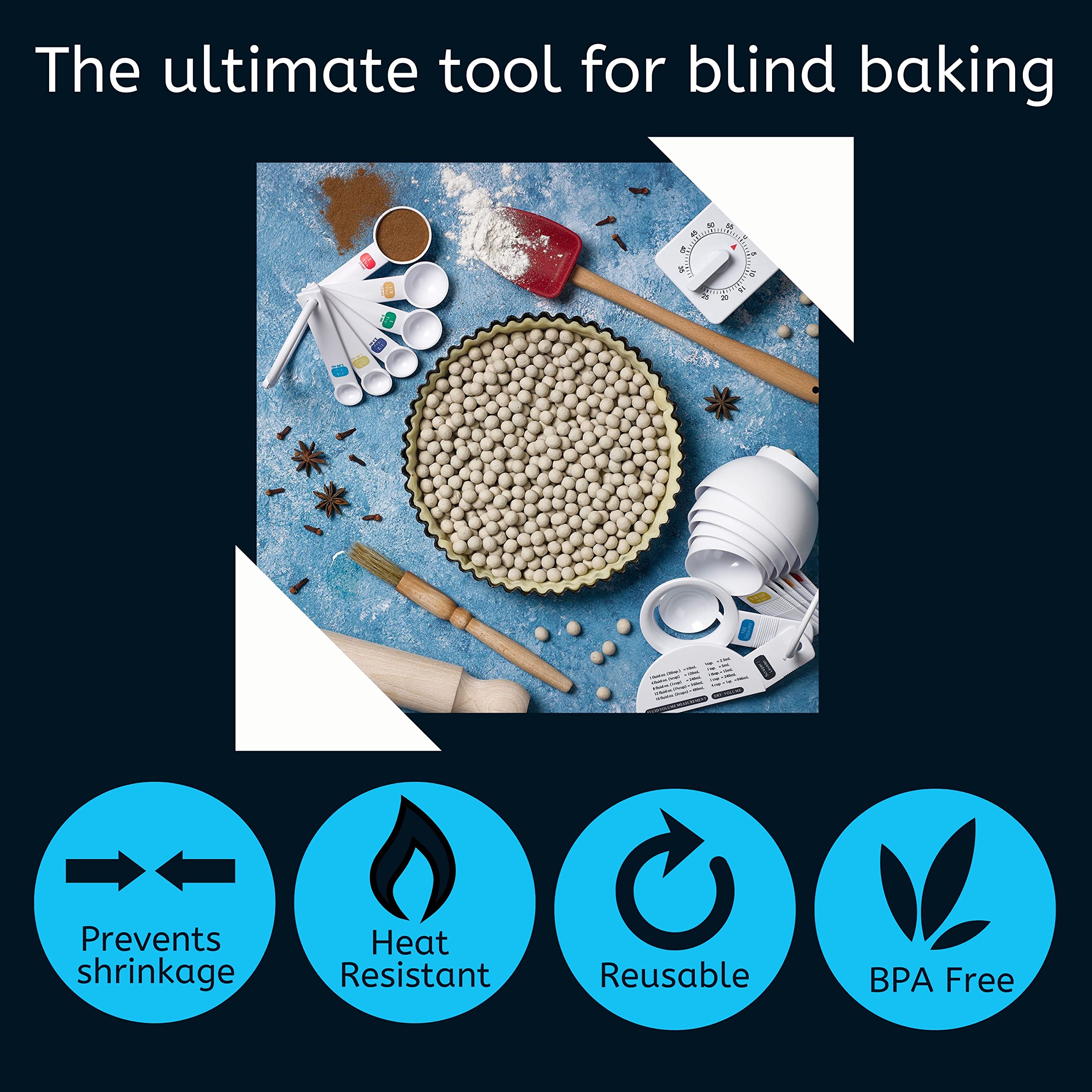 Chef Aid Ceramic Baking Beans - Prevents Pastry Shrinkage | 500g Pack | Food Safe 5