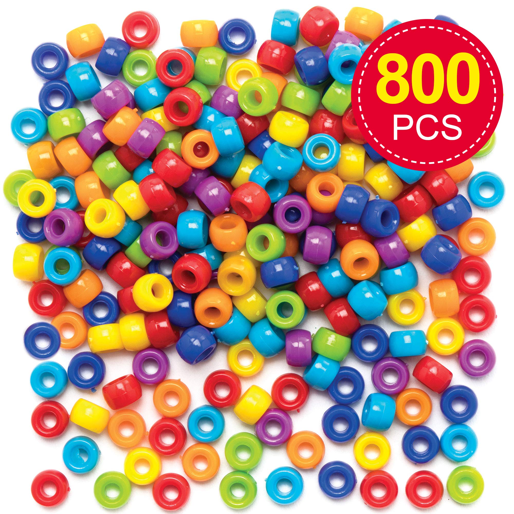 Baker Ross Pony Bead Craft Pack - 800 Beads, 6mm Diameter, Assorted Rainbow Colors 2