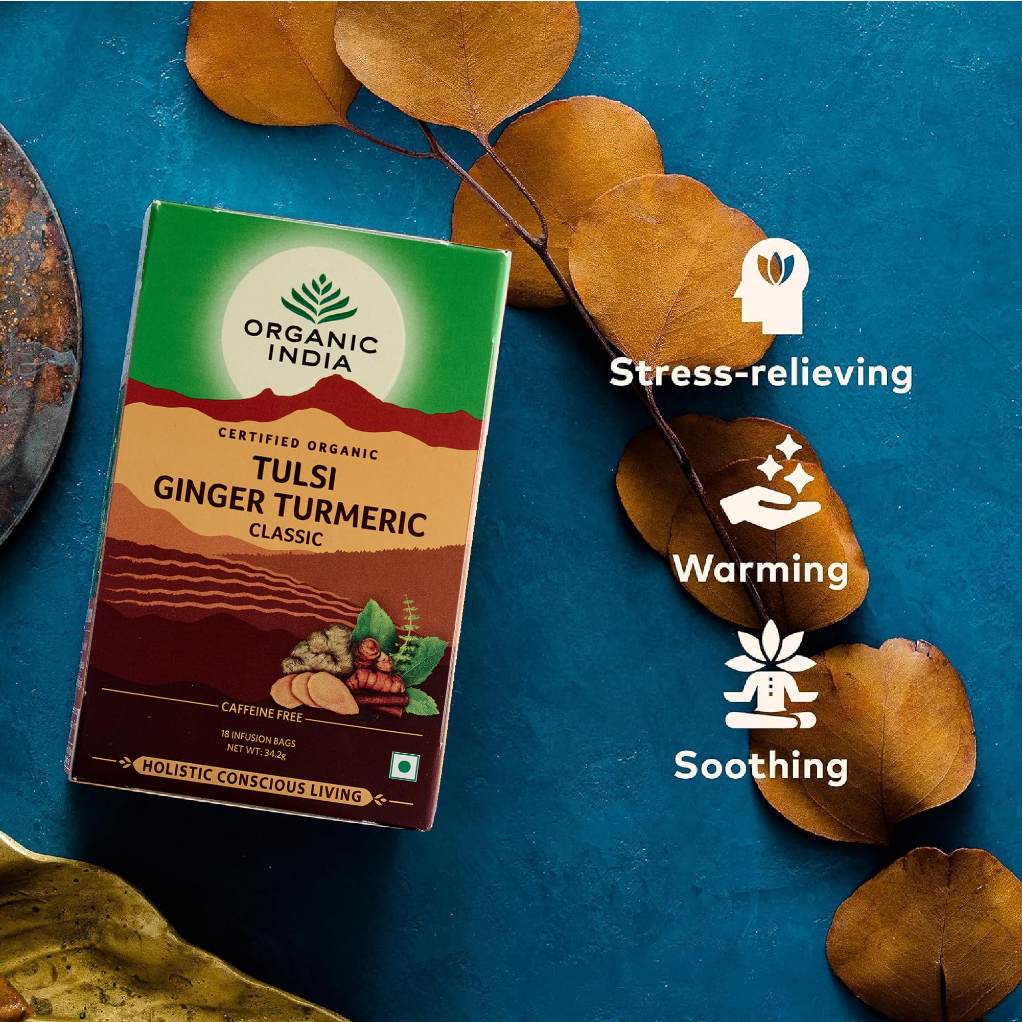 Organic India Tulsi Ginger Turmeric Tea, Caffeine-Free, Certified Organic Herbal Tea 9