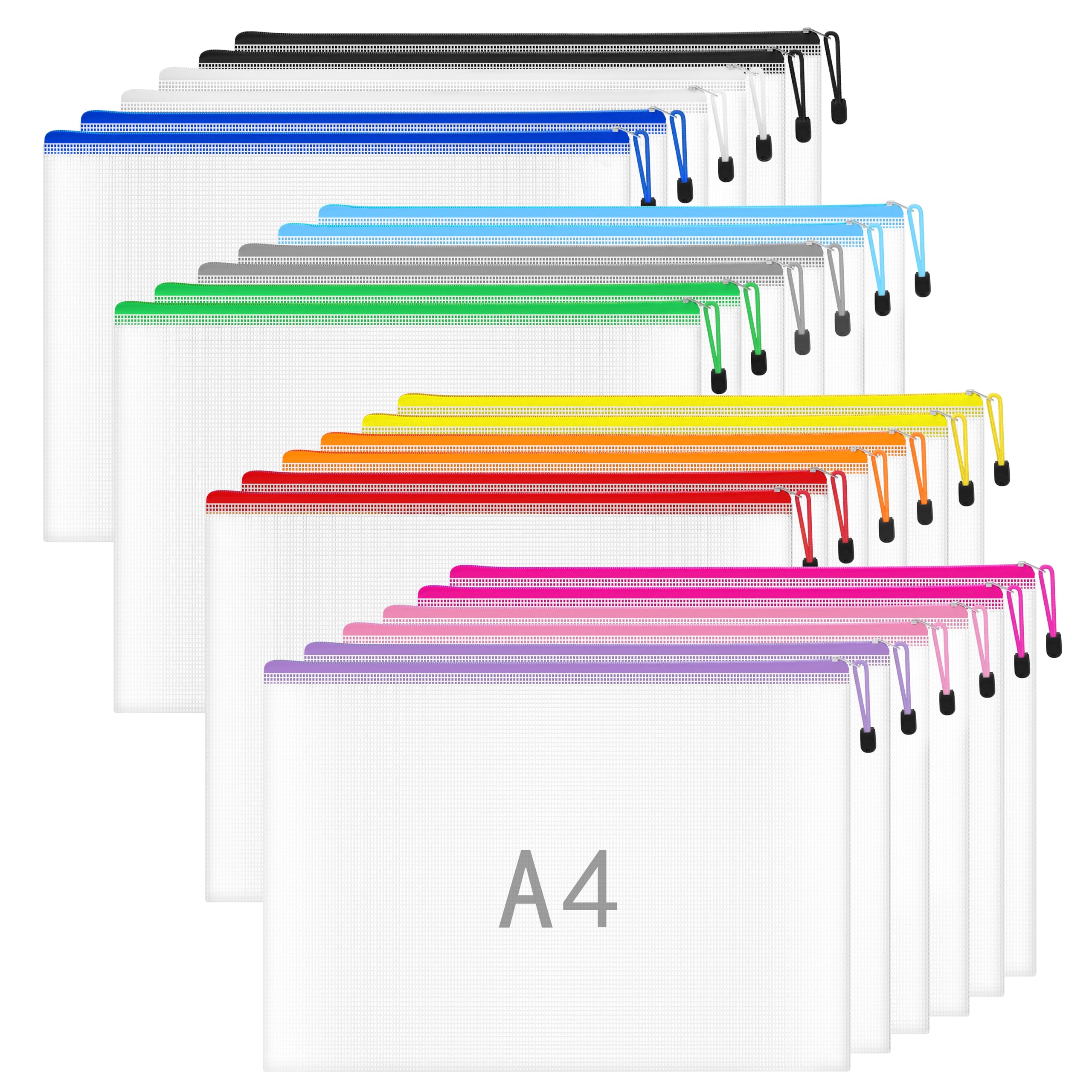 NORTHERN BROTHERS 24PCS A4 Plastic Zip Wallets - Coloured PVC Folders | Hanging Feature 1