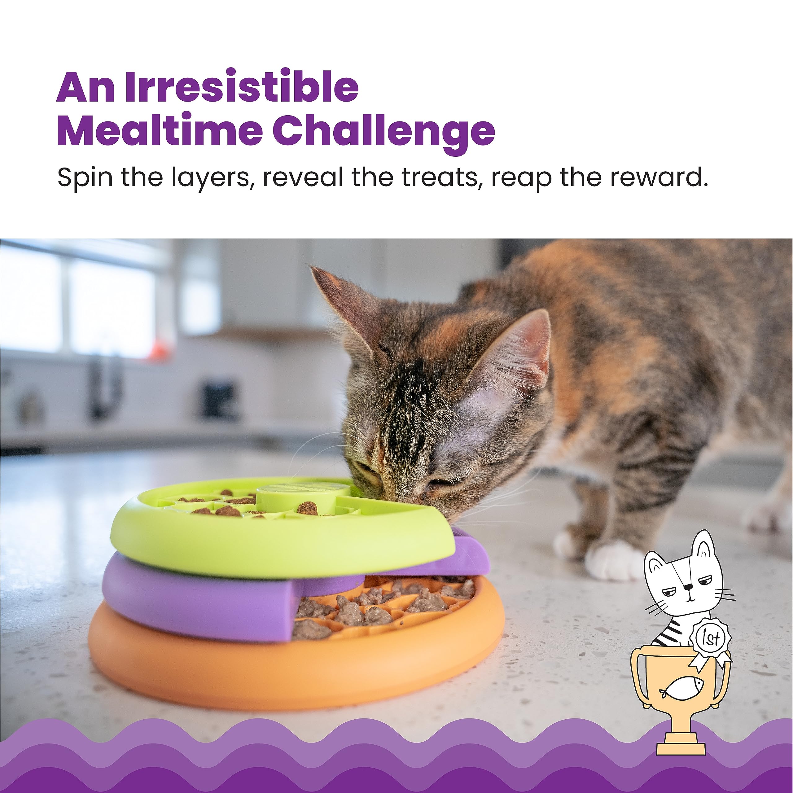 Catstages Nina Ottosson Slow Feeder Cat Bowl - Intermediate Puzzle Feeder | 80 Compartments | Plastic 3