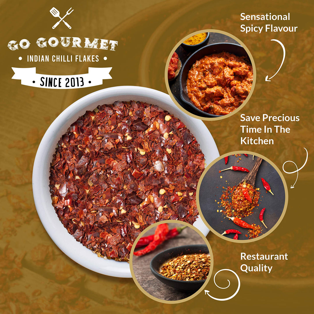 Go Gourmet Indian Chilli Flakes - Dried Crushed Chillies from India