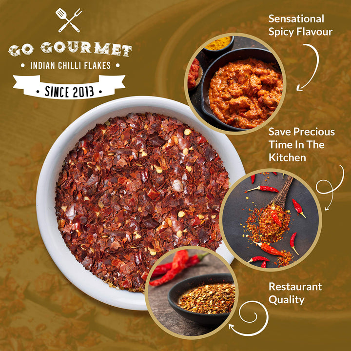 Go Gourmet Indian Chilli Flakes - Dried Crushed Chillies from India