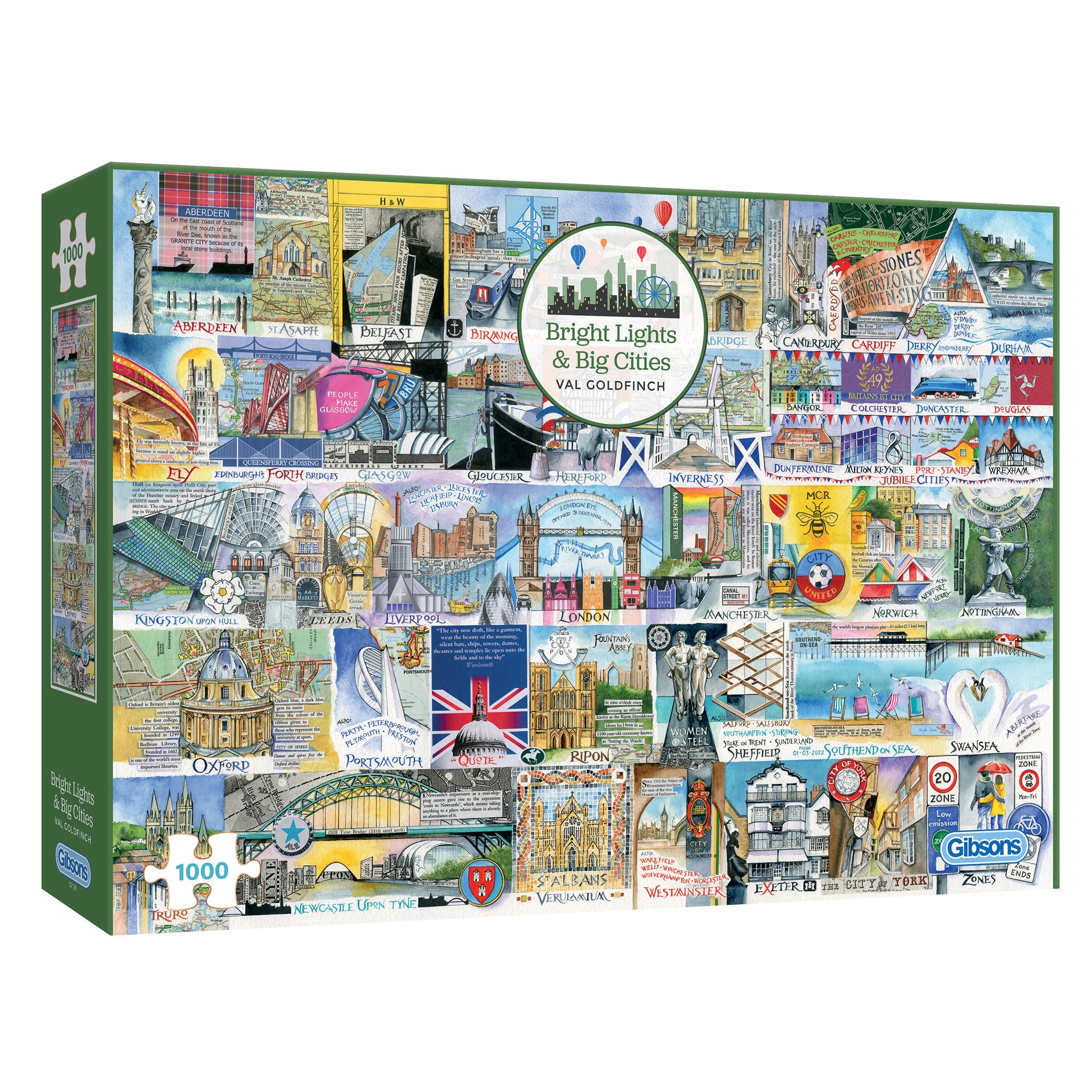 Gibsons 1000 Piece Jigsaw Puzzle - Bright Lights & Big Cities by Val Goldfinch | Recycled Board