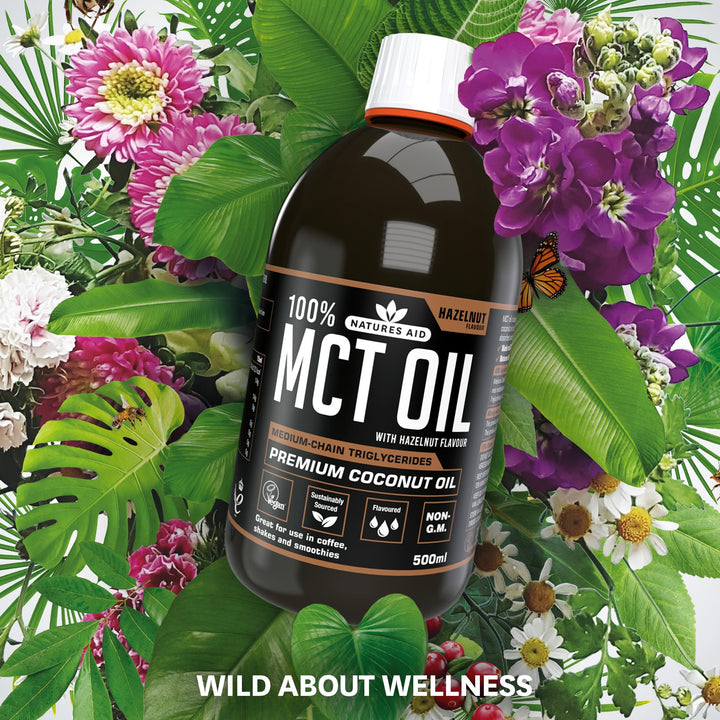 Natures Aid MCT Oil 500ml Hazelnut Flavour - Vegan, Sustainably Sourced from Coconut Oil for Coffee, Smoothies & Dressings