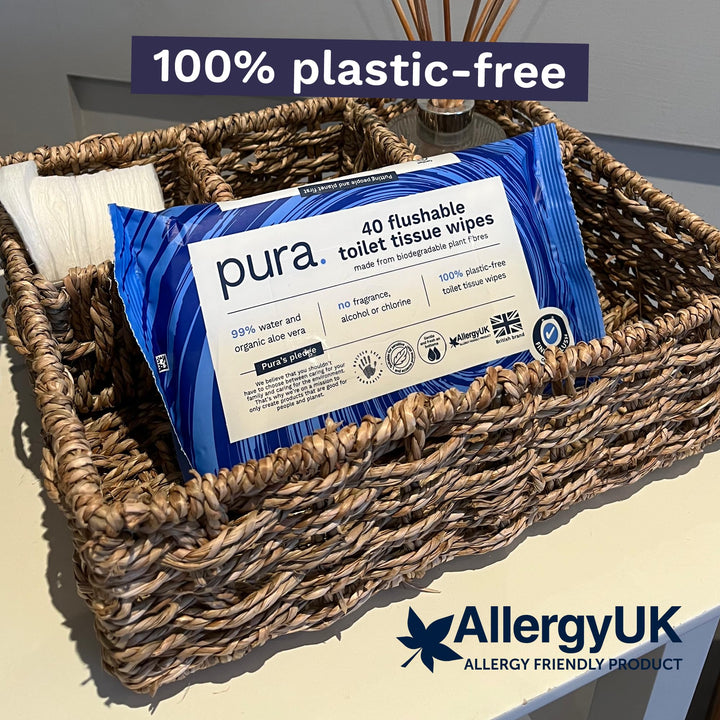 Pura - Flushable Moist Toilet Tissue Wipes 100% Plastic-Free Biodegradable Wet Wipes (40 Count)