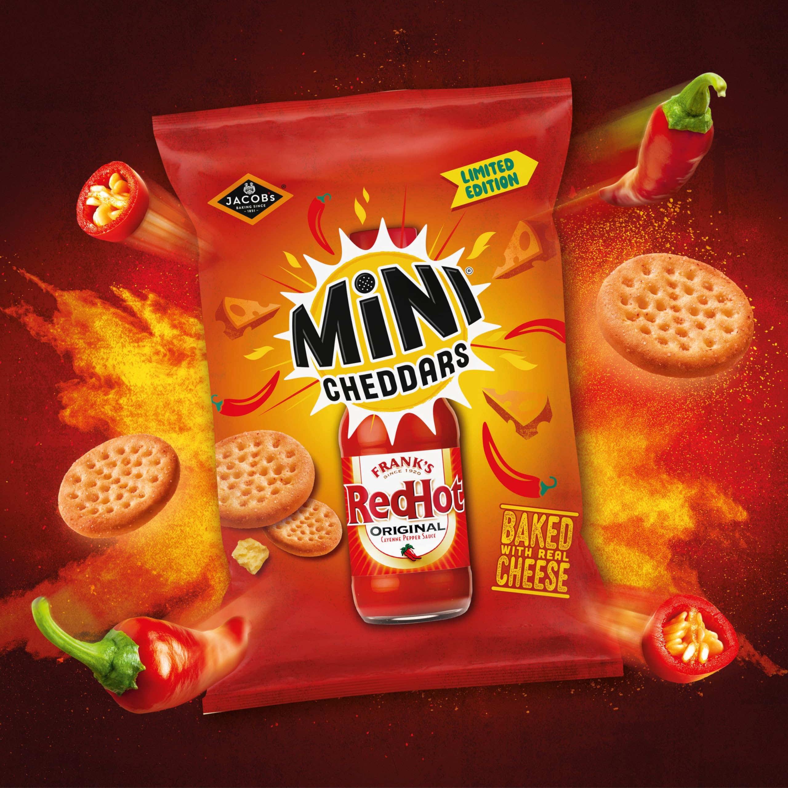 JACOB'S Mini Cheddars Franks Red Hot Original Baked Snacks Share Bag | 150g | 10 Pack 4